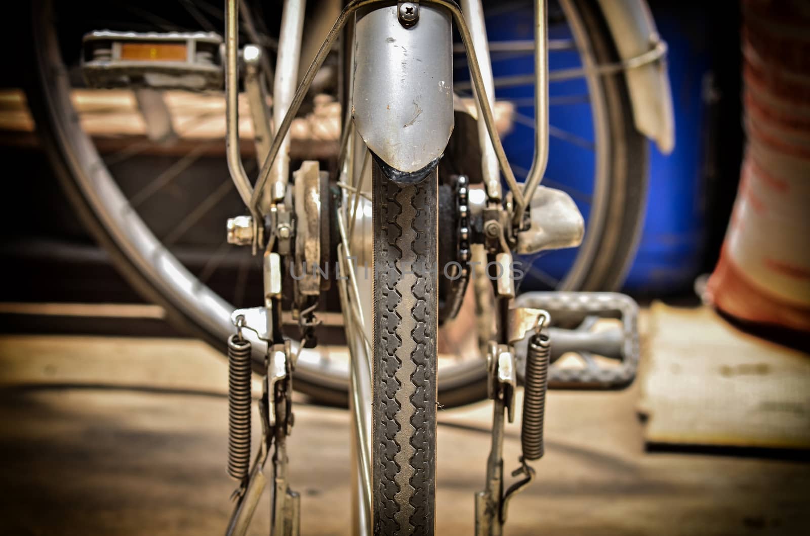 bicycle rear wheel in vintage light