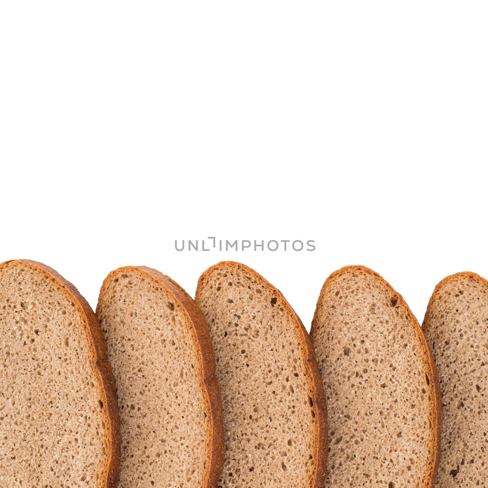 Fresh sliced rye bread isolated on white background cutout. Top view.