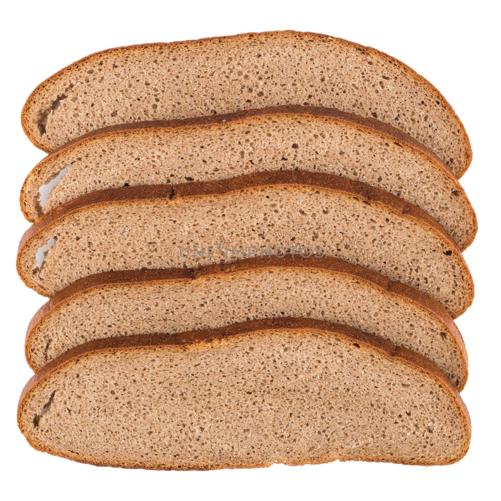 Fresh sliced rye bread isolated on white background cutout. Top view.