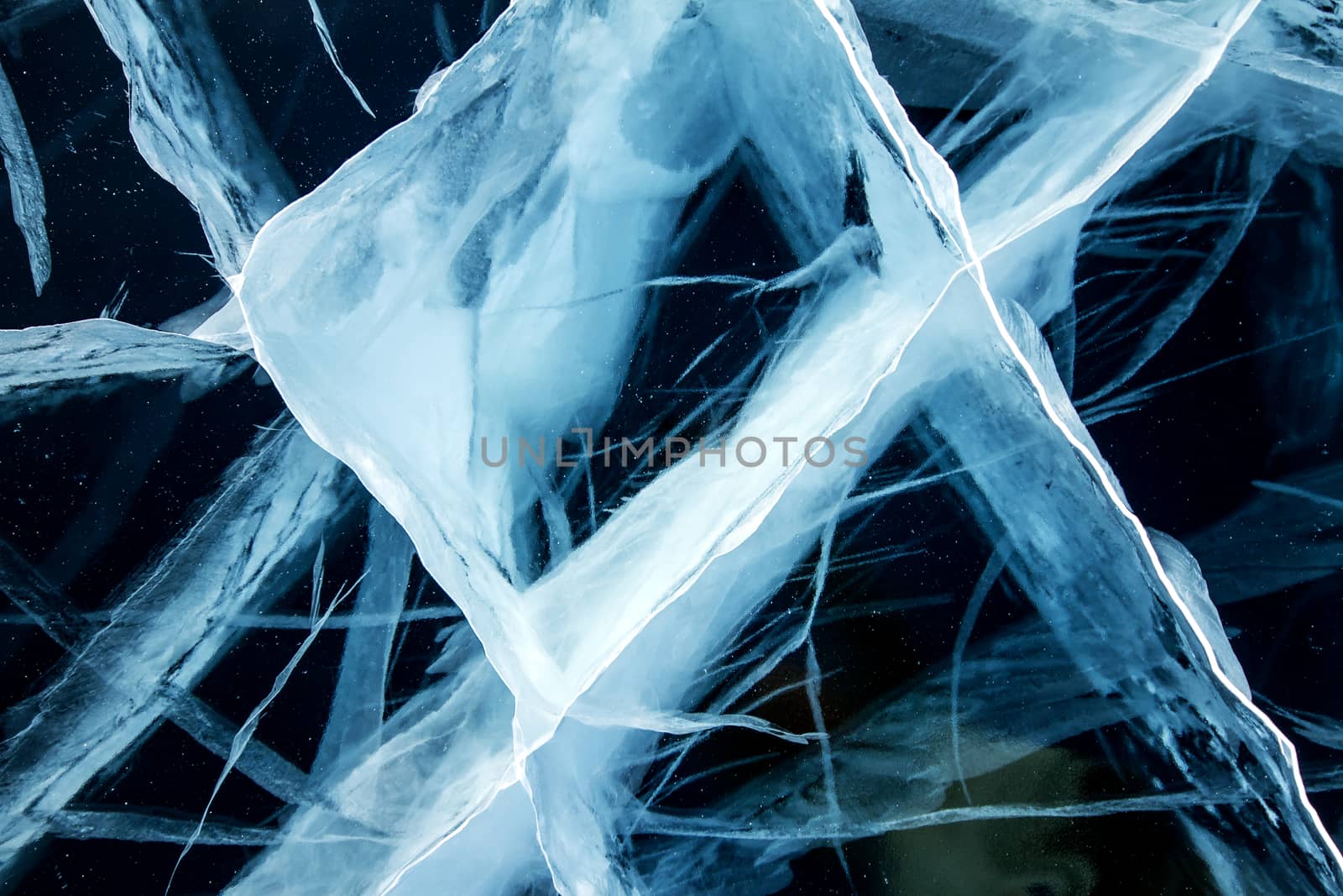 Cracks and traces on ice on the Baikal lake