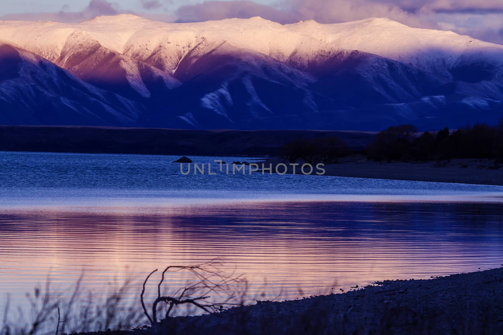 Landscape with a lake in mountains of New Zealand