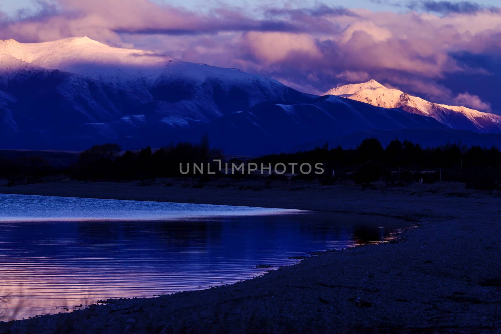 Landscape with a lake in mountains of New Zealand