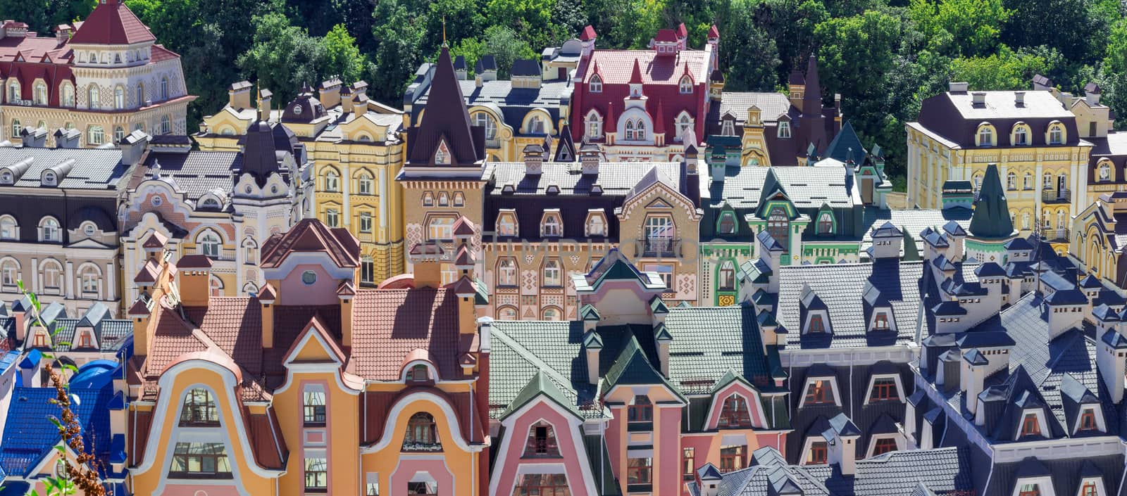 European town panorama. Colorful roofs. European soul