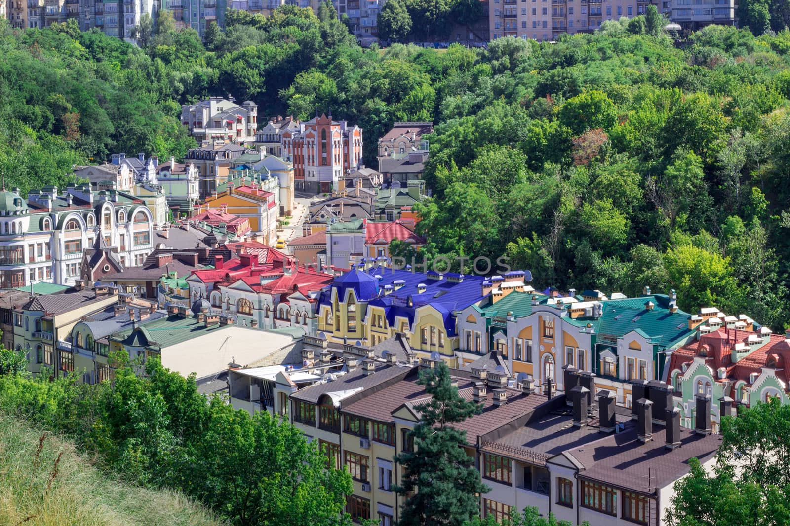 European town panorama. Colorful roofs by VeraVerano