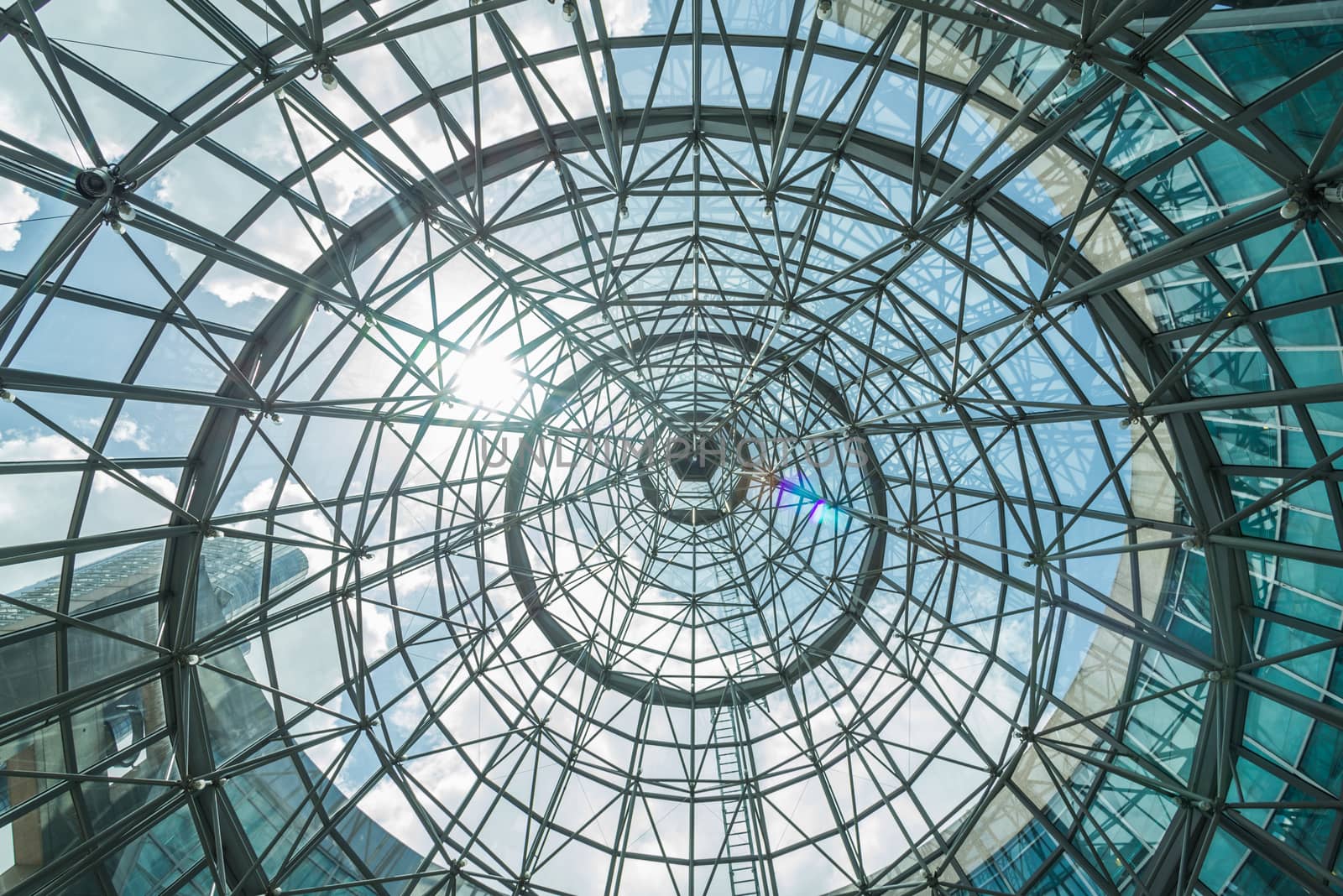  interior of metal roof structure of modern building