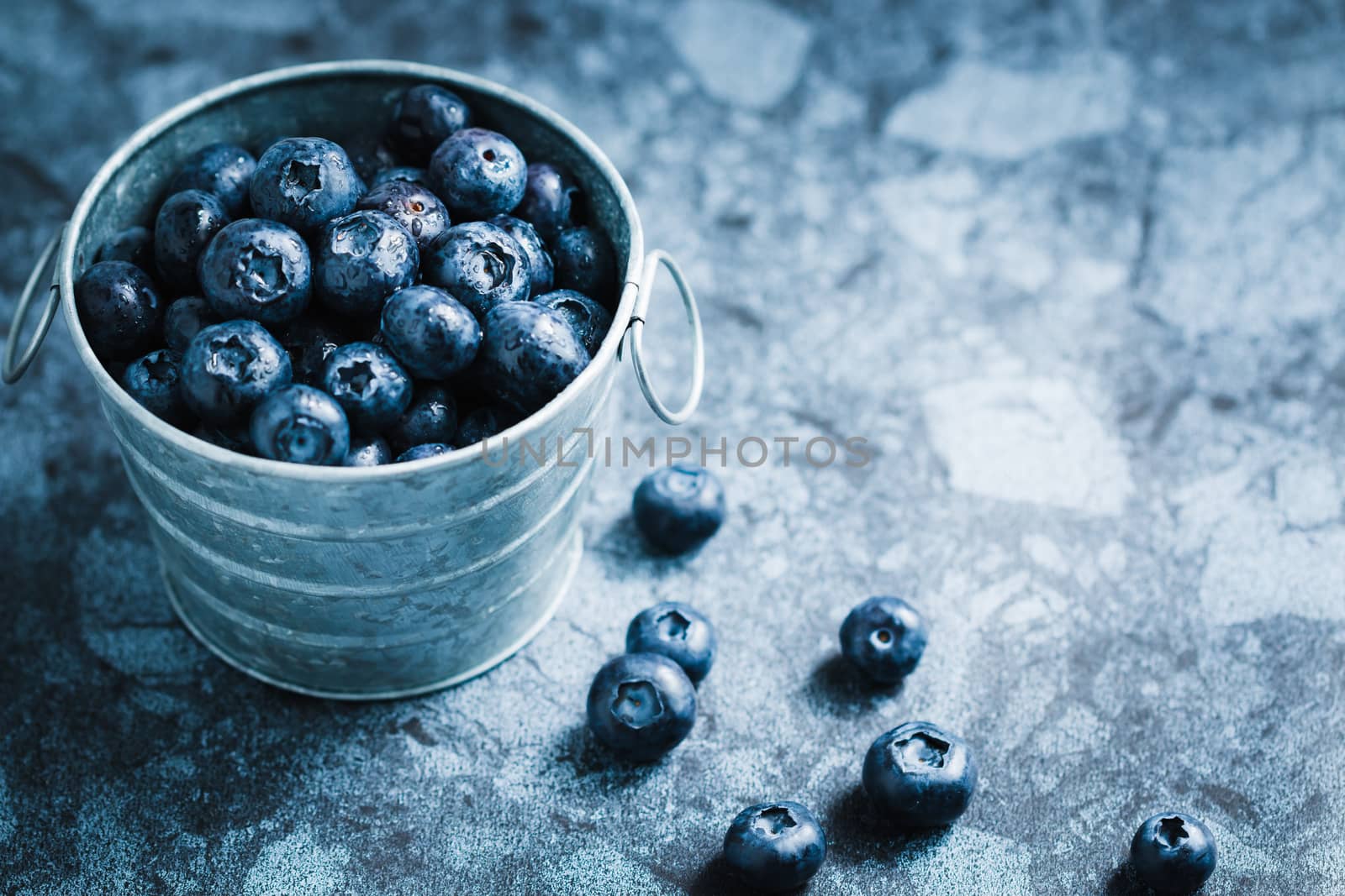 Blueberry in Small tank on wooden background