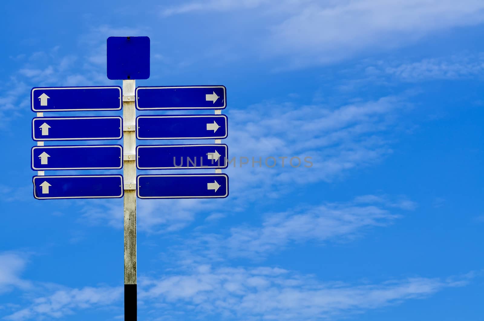 Road Sign on blue sky background