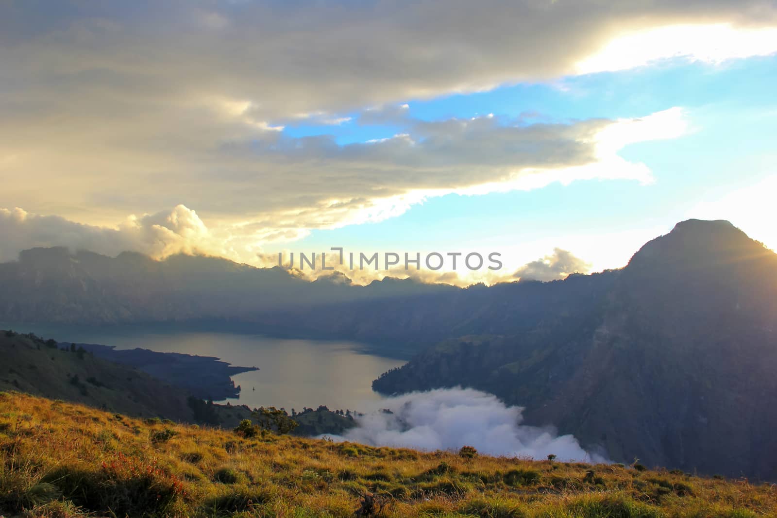 Mountain Rinjani volcano crater lake, Lombok, Indonesia