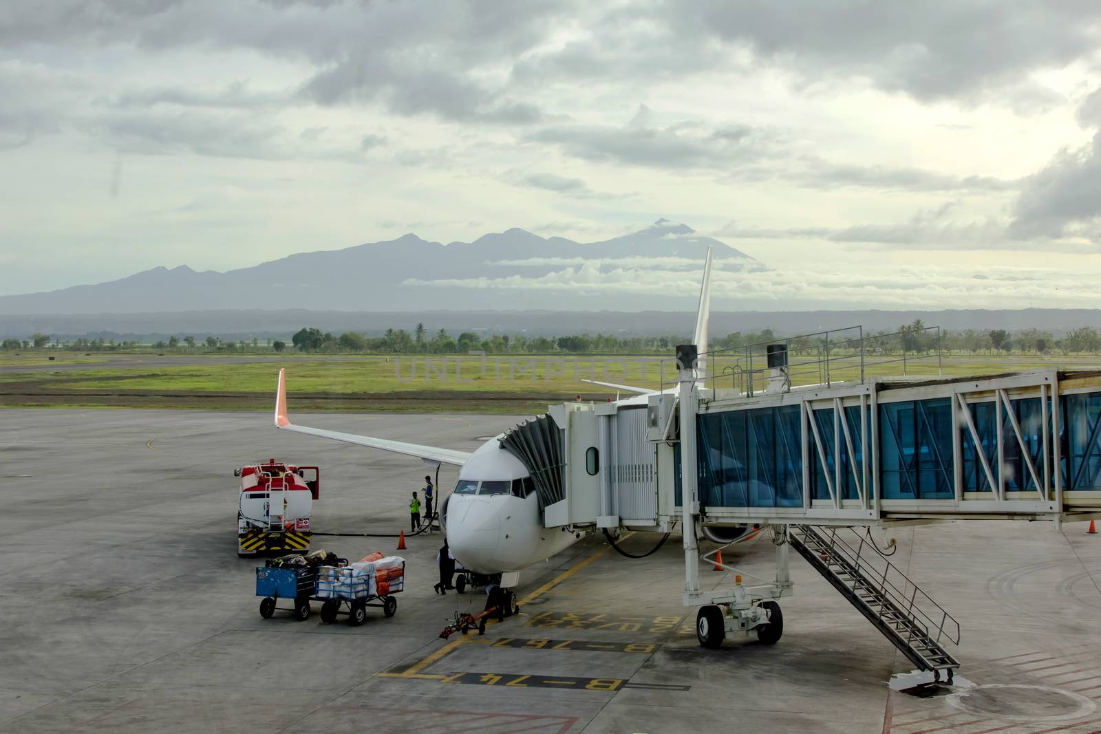 At the airport on loading in airplane