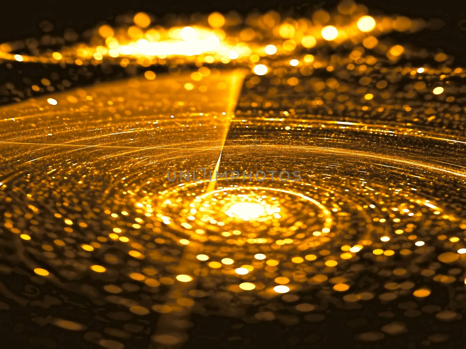 Abstract blurred backdrop - computer-generated image. Fractal background: glass surface with circle, scratches and round bokeh.