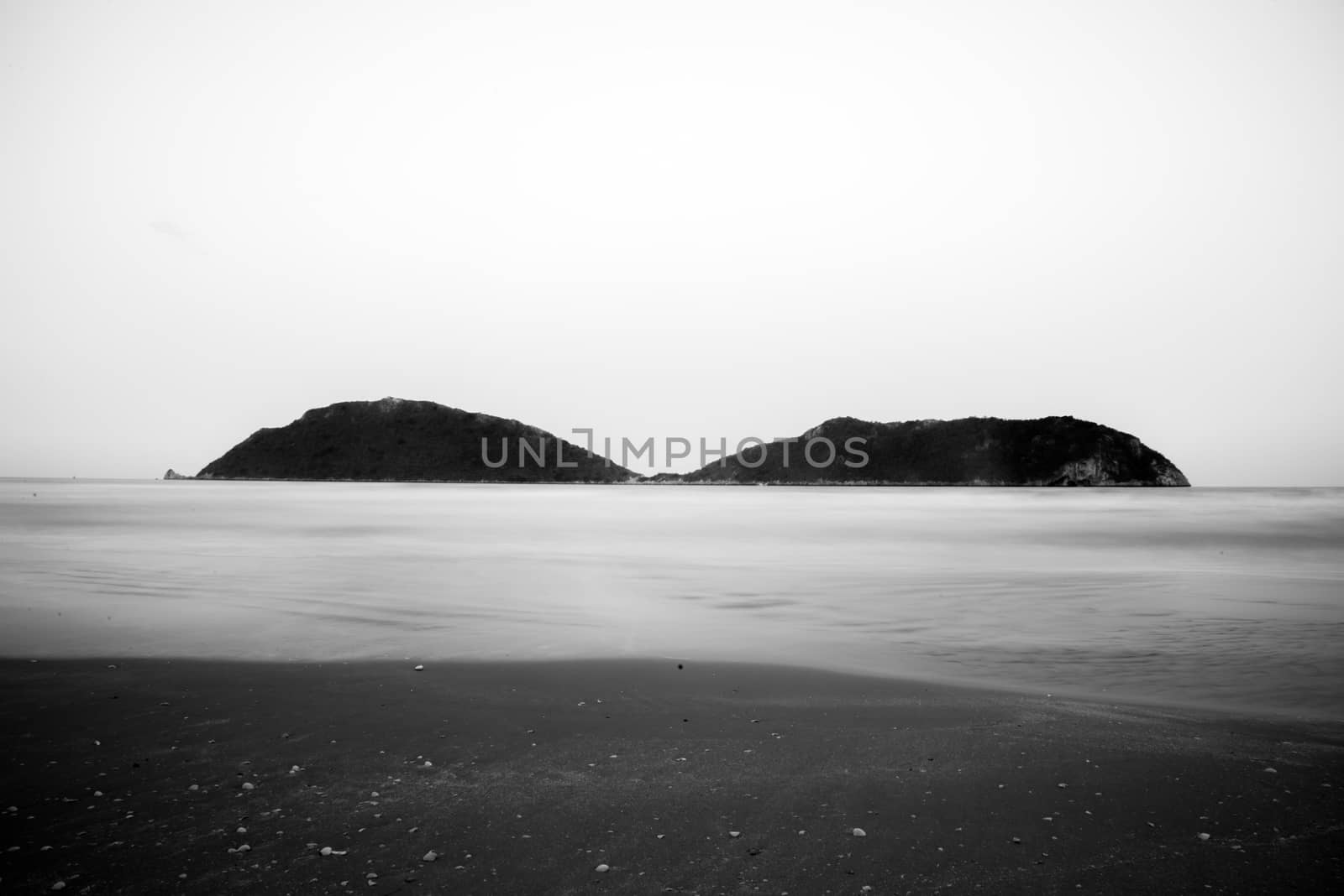 sea mountain black and white.