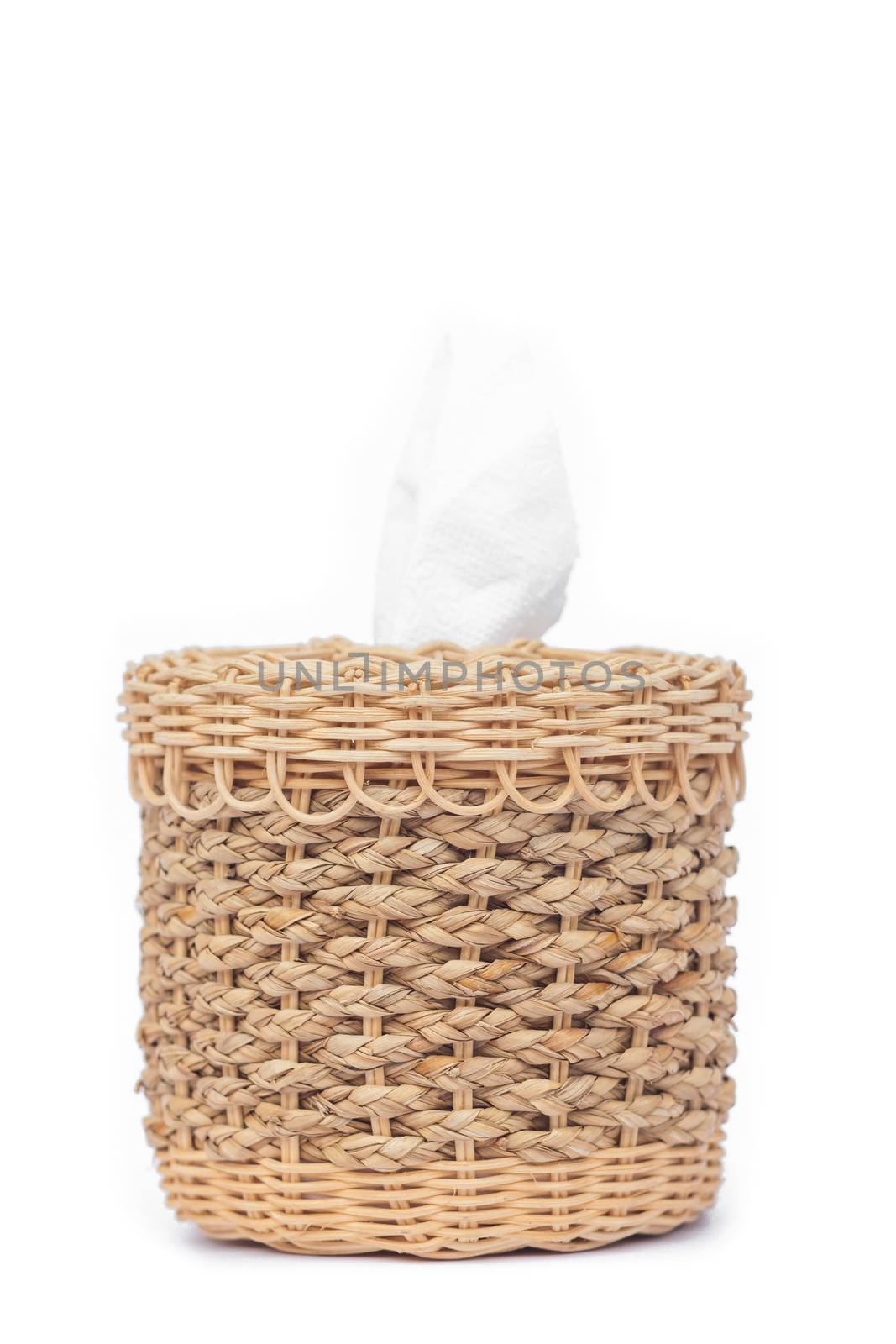 Craft weave tissue paper box on white background