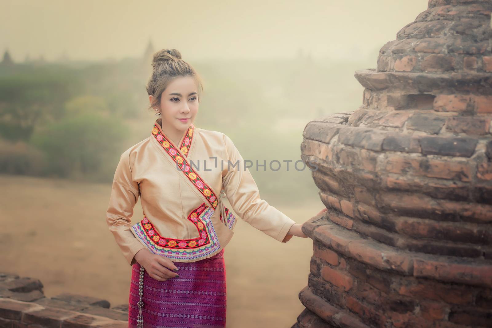 Beautiful girl in Myanmar traditional costume,  identity culture by chanwity