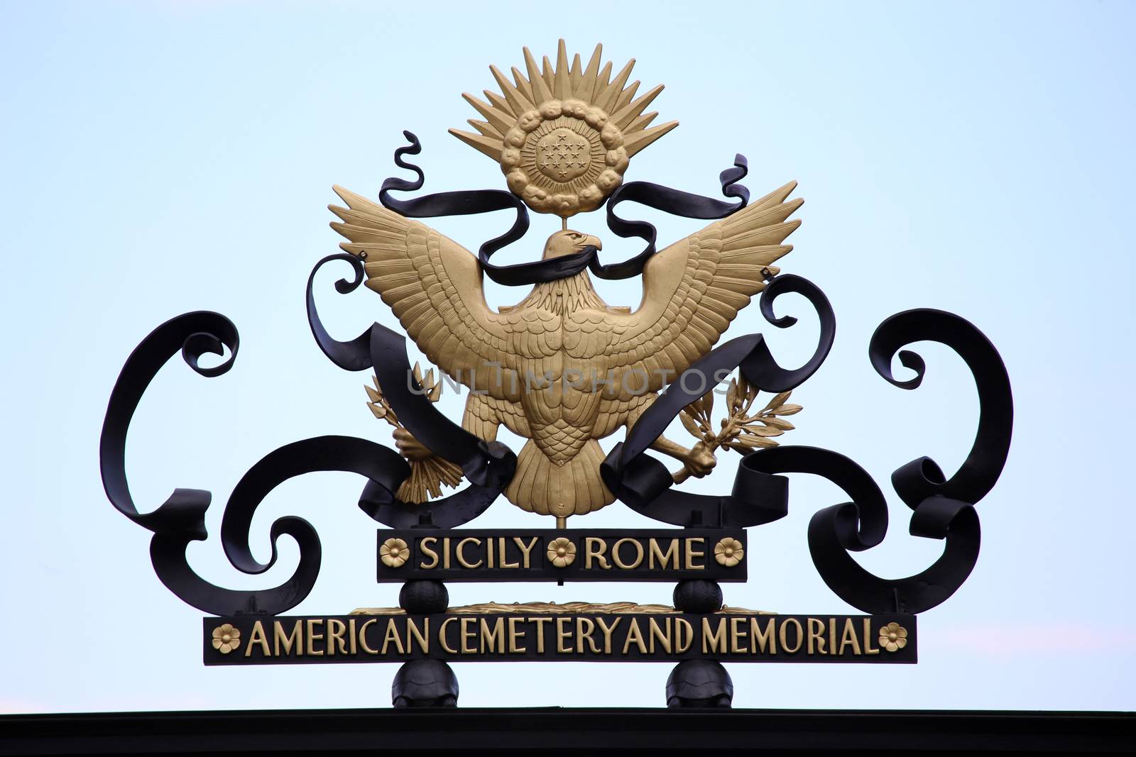 NETTUNO - April 06: American symbol on main entrance of the American Military Cemetery of Nettuno in Italy, April 06, 2015 in Nettuno, Italy.