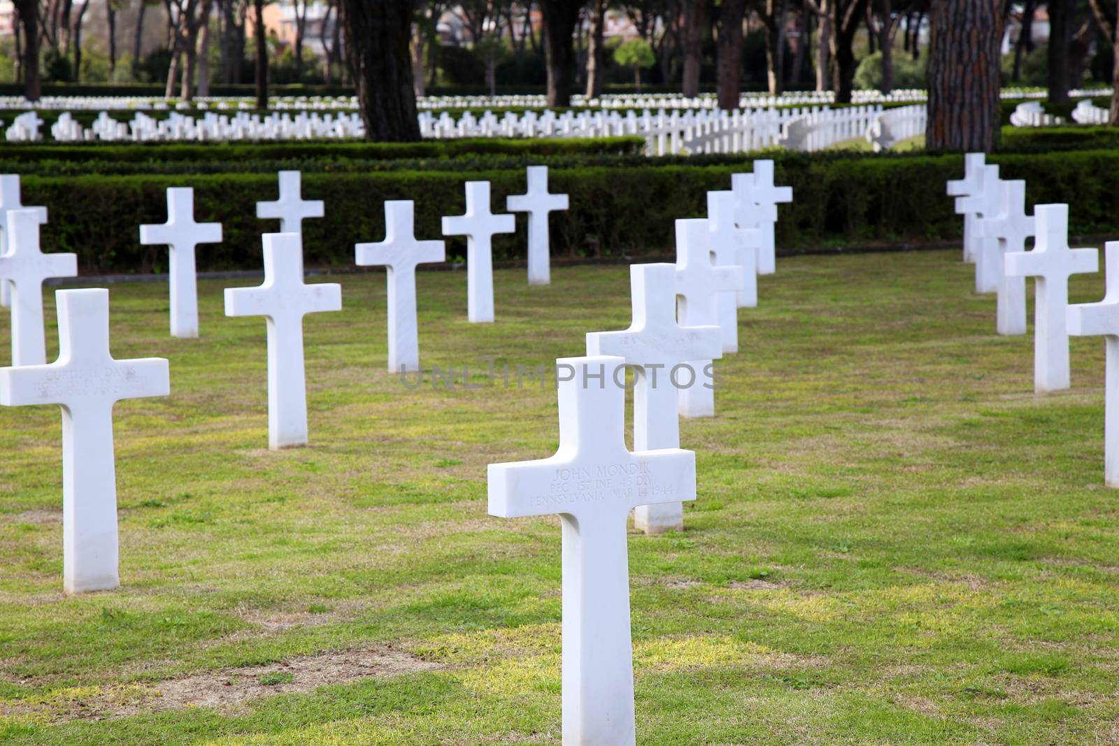 NETTUNO - April 06: Tombs, American war cemetery of the American Military Cemetery of Nettuno in Italy, April 06, 2015 in Nettuno, Italy.