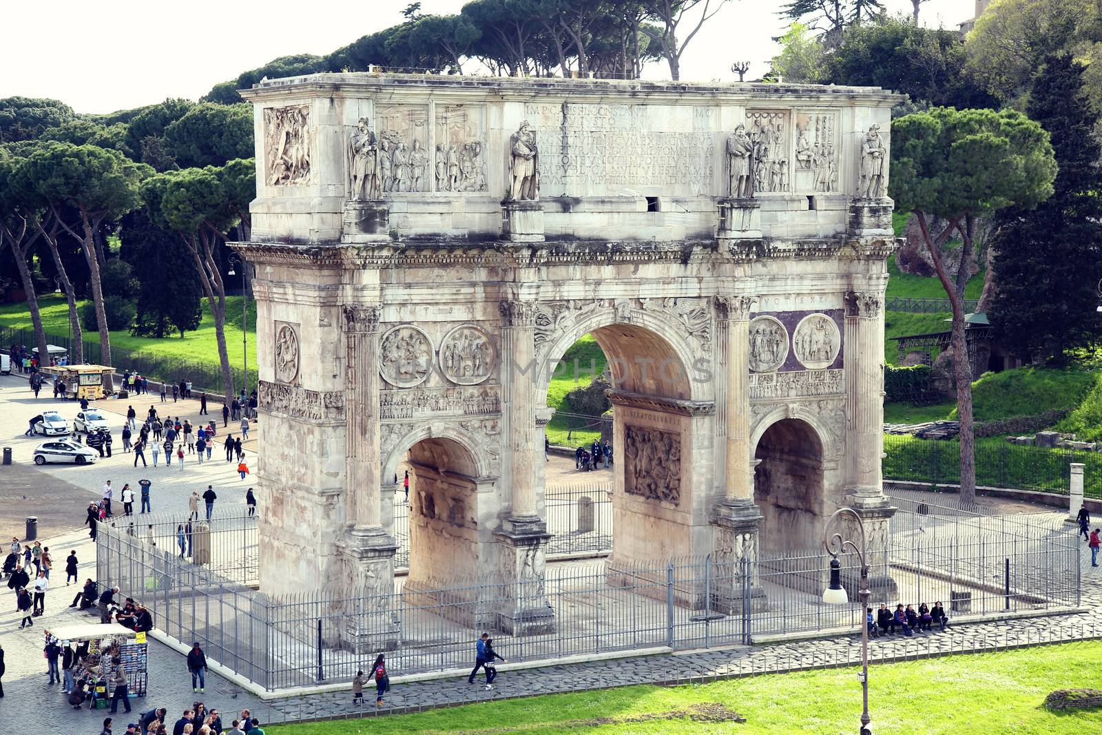ROME; ITALY - APRIL 08: Tourists at the Arch of Constantine in Rome; Italy, view from Colloseum. Rome is the capital of Italy and region of Lazio. Italy on April 08; 2015.