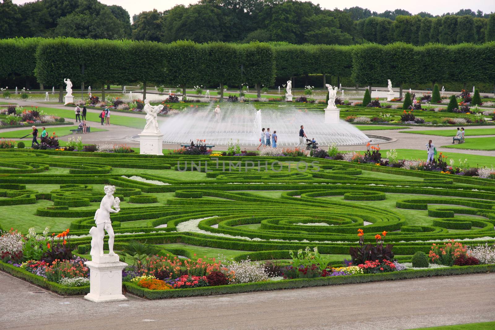 HANNOVER, GERMANY - 30 JULY: It's ranks the most important gardens in Europe. The Large Gardens in Herrenhausen gardens in Hanover, German on July 30,2014.