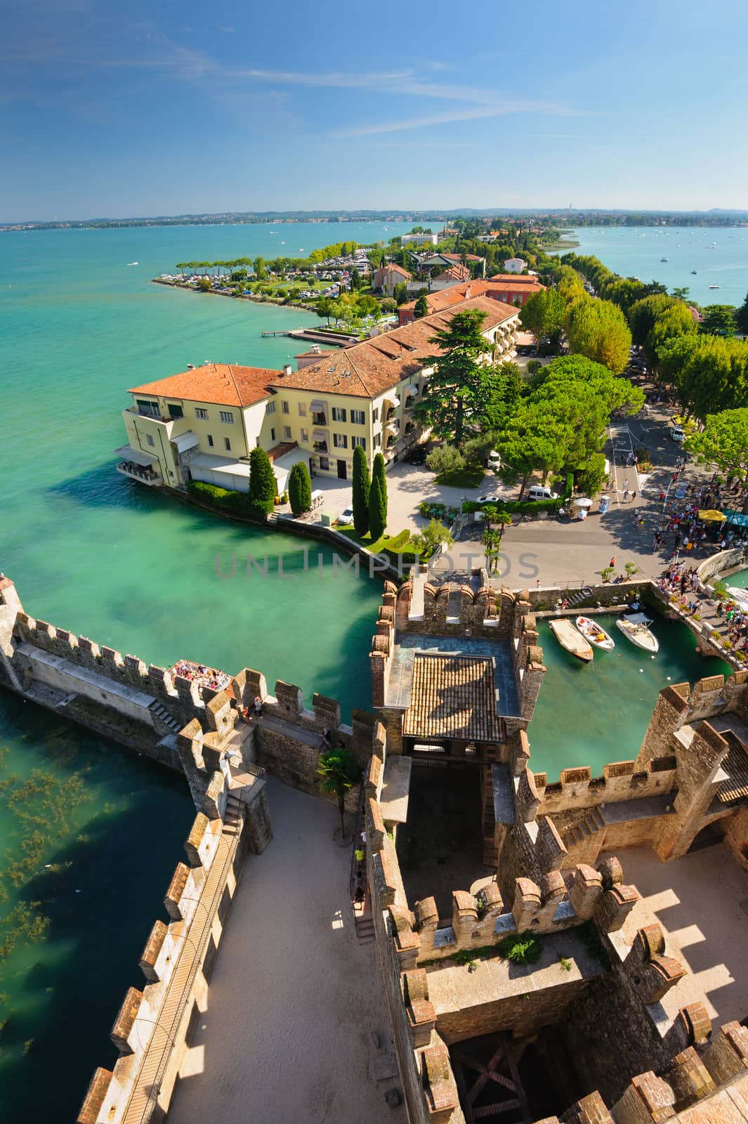 Medieval castle Scaliger in old town Sirmione on lake Lago di Garda, northern Italy by starush