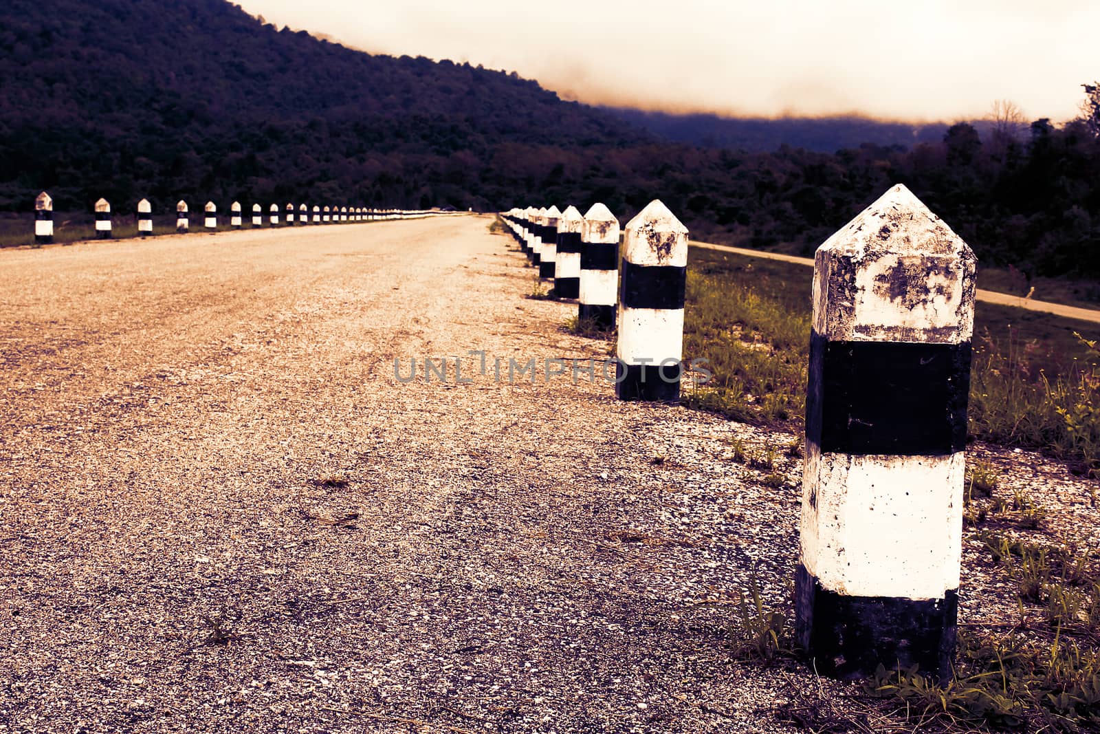 Road and mountain scenery, vintage style
