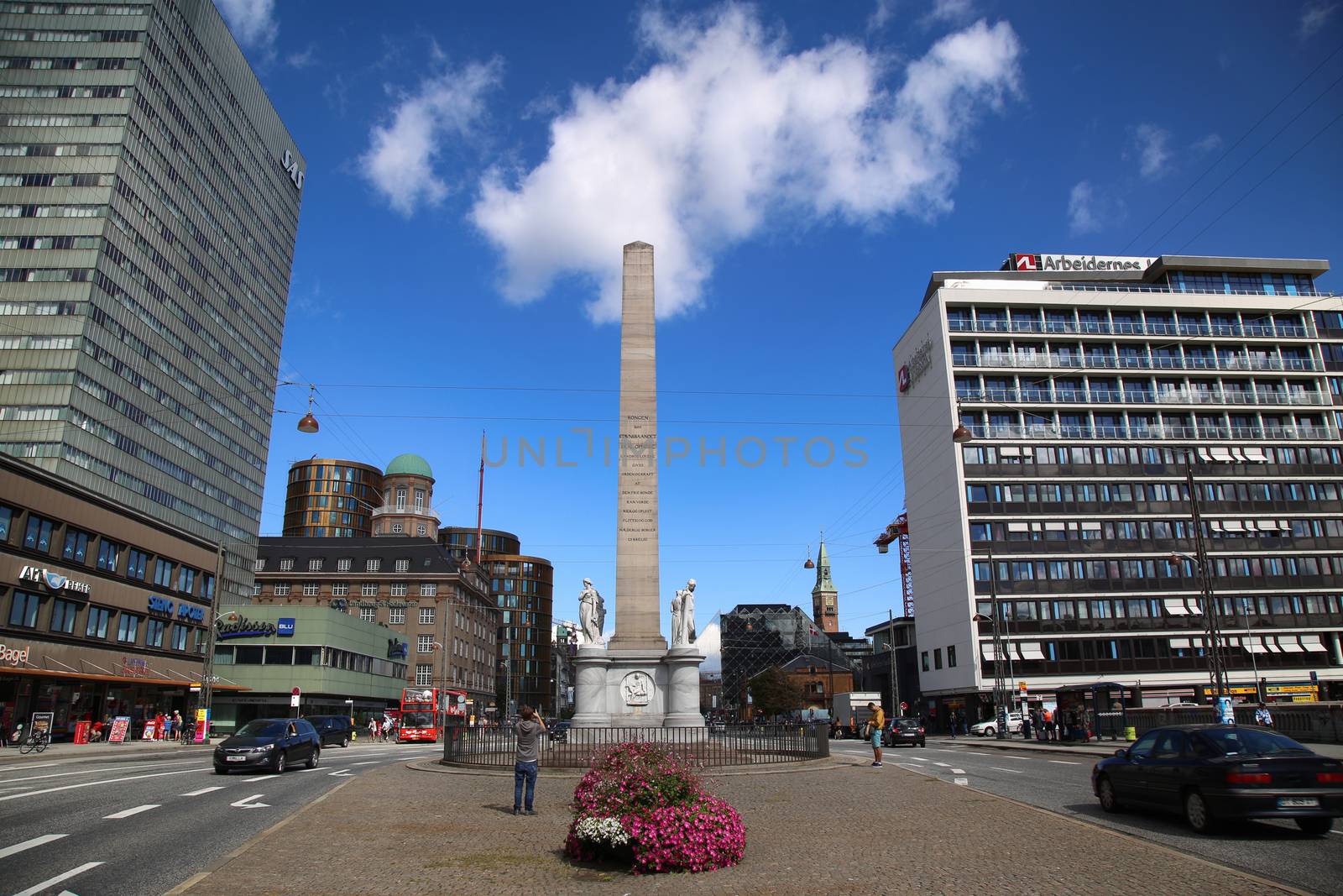 COPENHAGEN, DENMARK - AUGUST 16, 2016: The Liberty Memorial is placed on Vesterbrogade, and was erected in 1779. year in Copenhagen, Denmark on August 16, 2016.