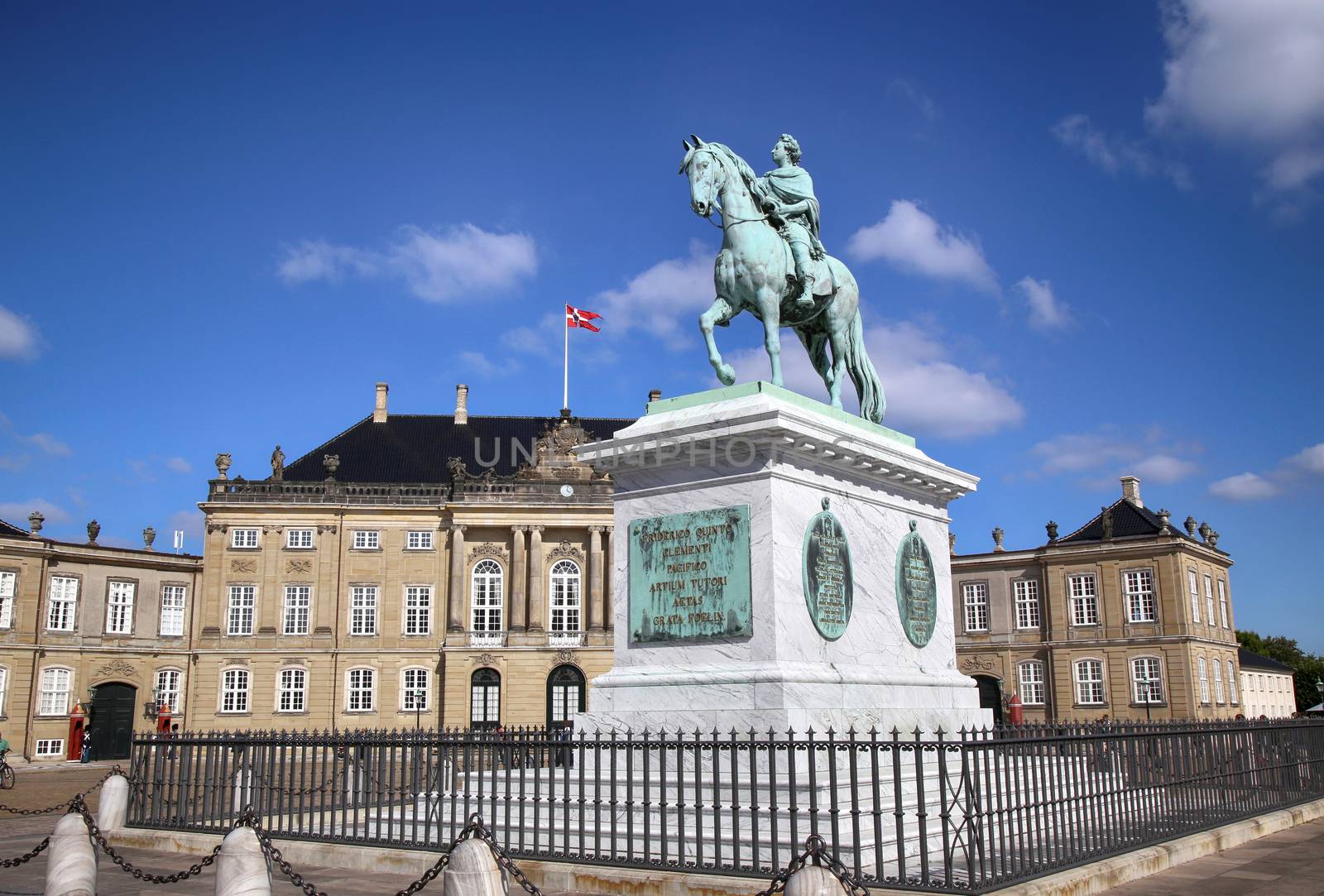 Sculpture of Frederik V on Horseback in Amalienborg Square in Copenhagen, Denmark