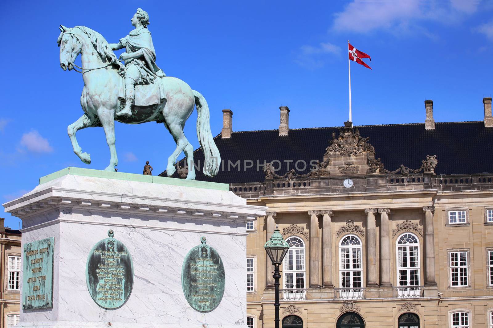 Sculpture of Frederik V on Horseback in Amalienborg Square in Copenhagen, Denmark