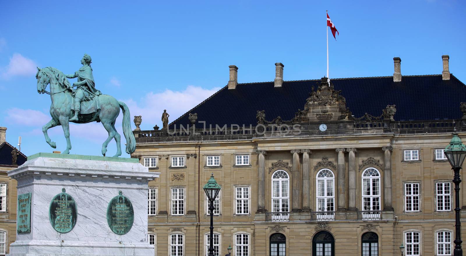 Sculpture of Frederik V on Horseback in Amalienborg Square in Copenhagen, Denmark