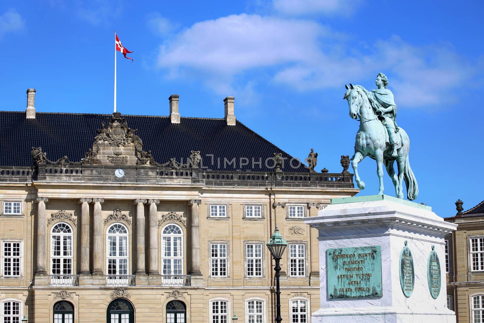 Sculpture of Frederik V on Horseback in Amalienborg Square in Copenhagen, Denmark