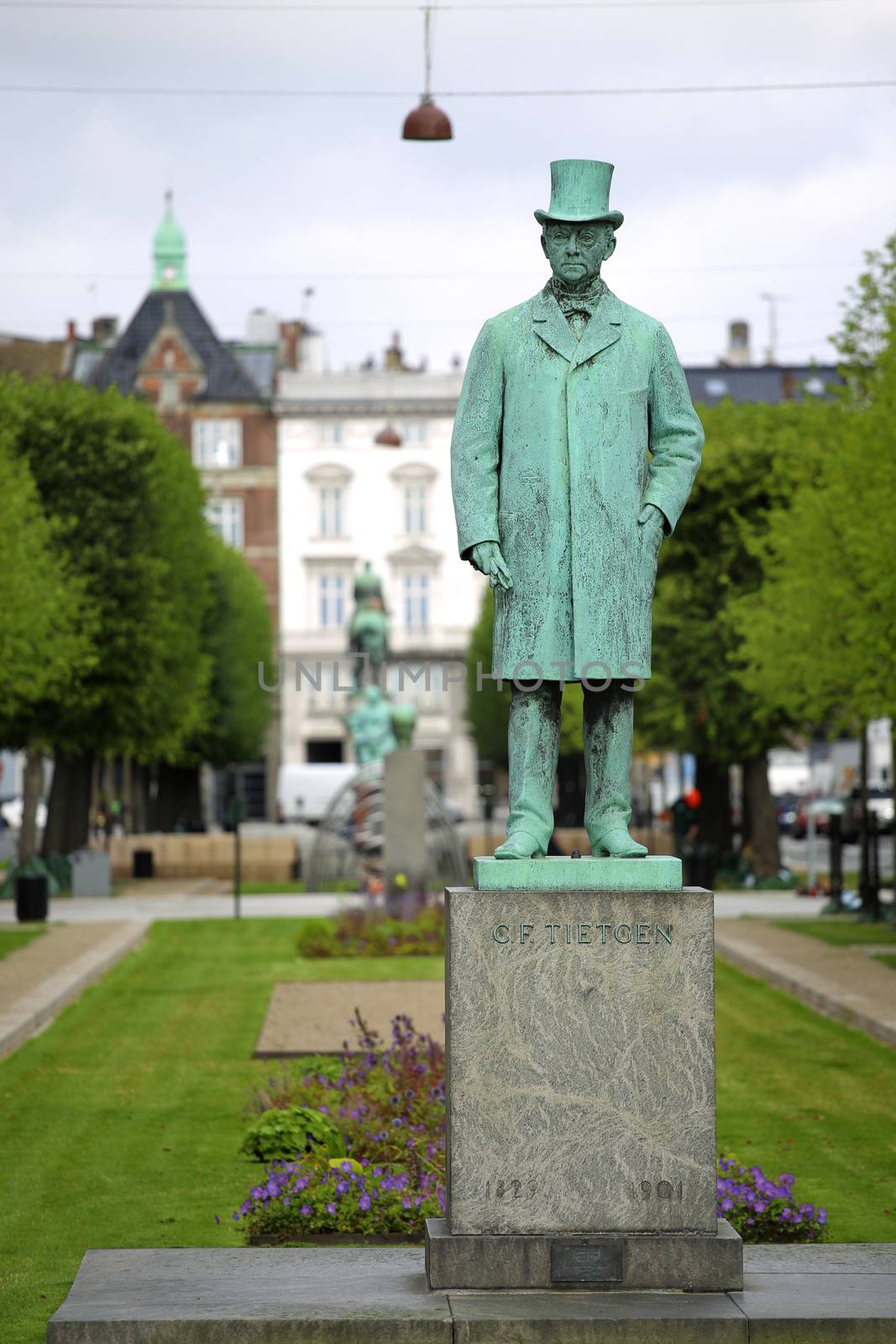 Statue of Carl Frederik Tietgen in Toldbodgade street, Copenhagen, Denmark