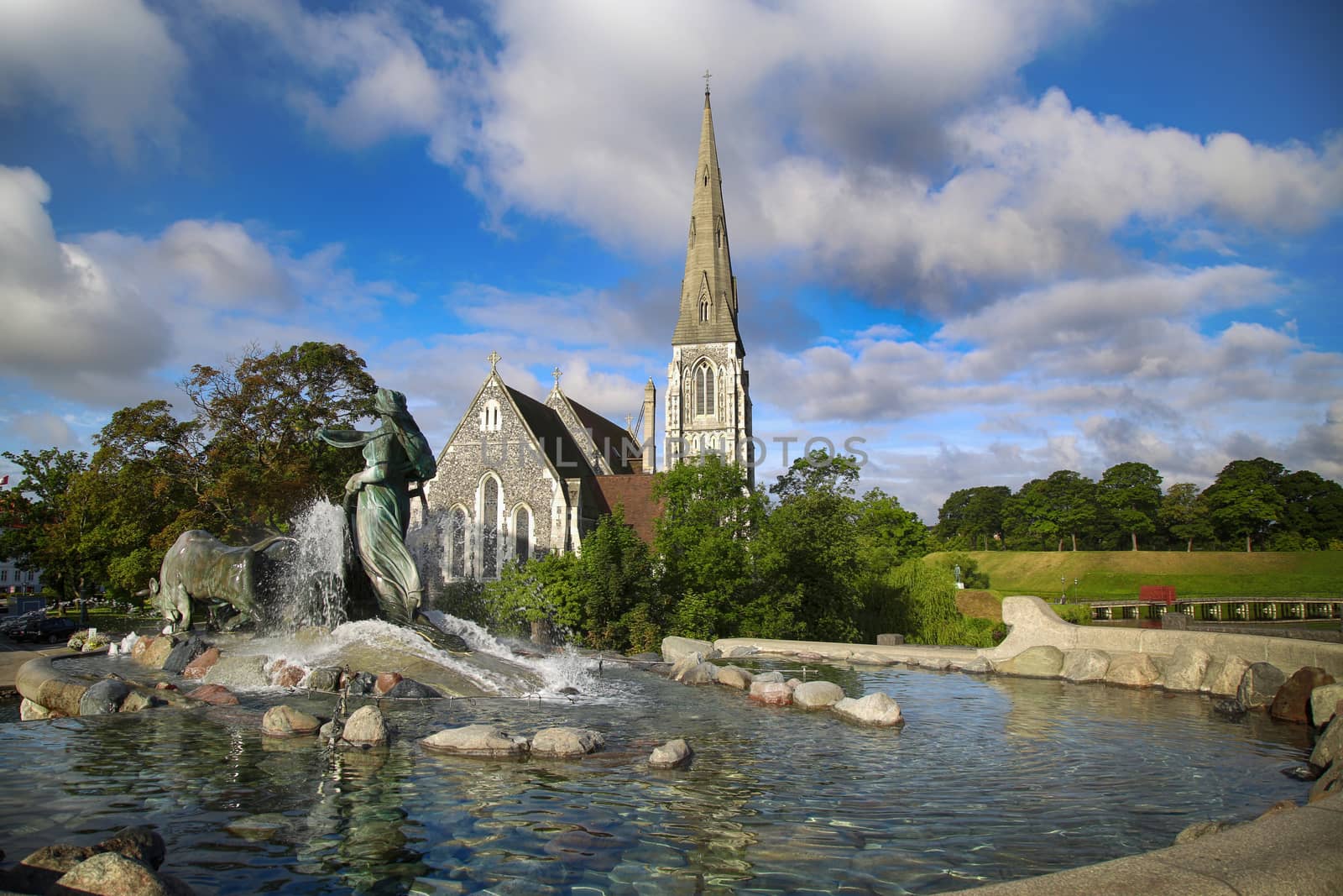 St. Alban's church (Den engelske kirke) and fountain in Copenhagen, Denmark
