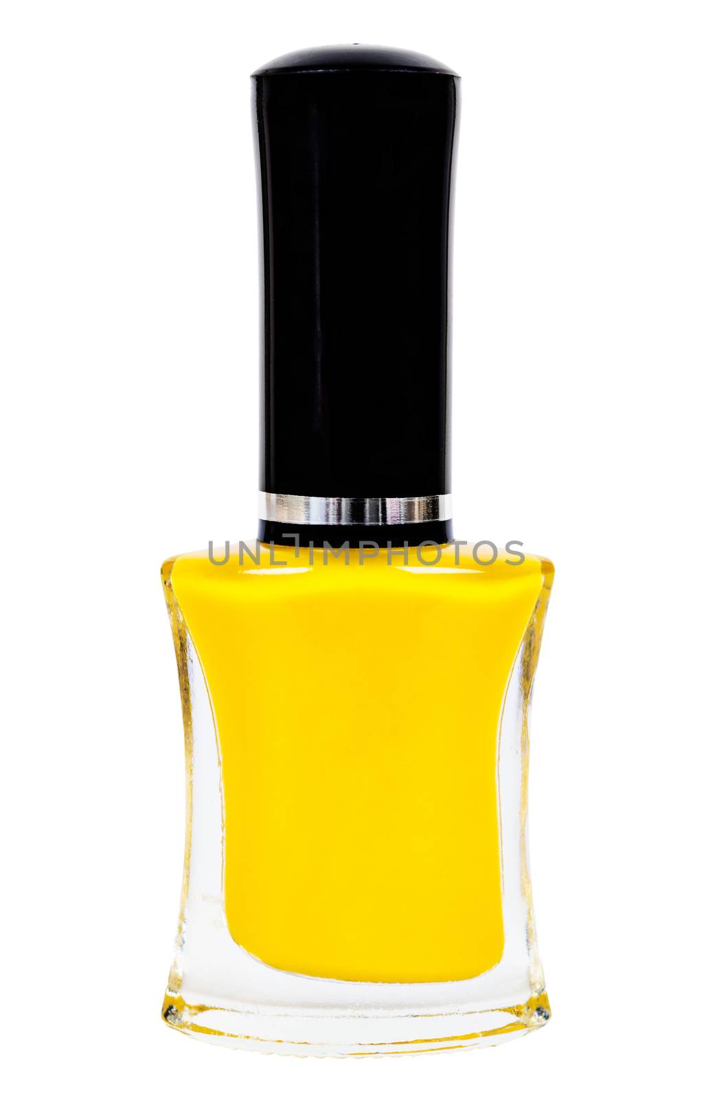 Yellow nail polish bottle on white background, saved clipping path.