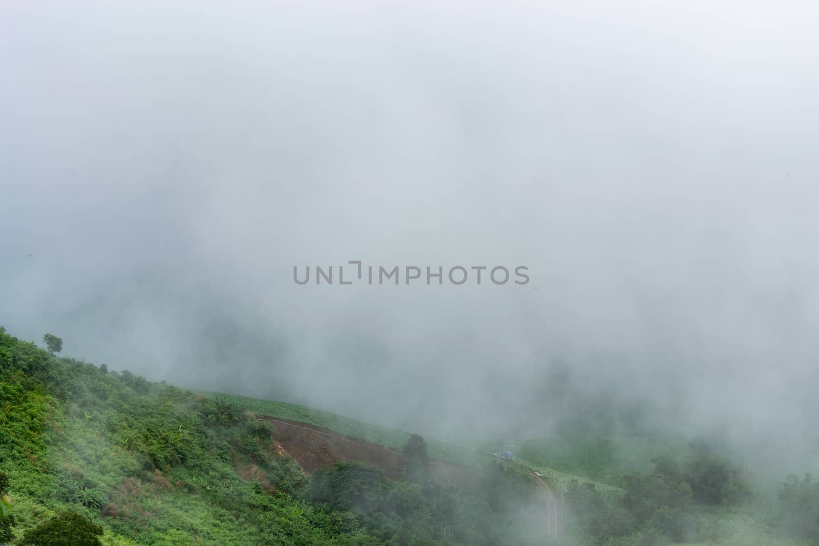 Mountain Landscape with mist and cloudscape.
