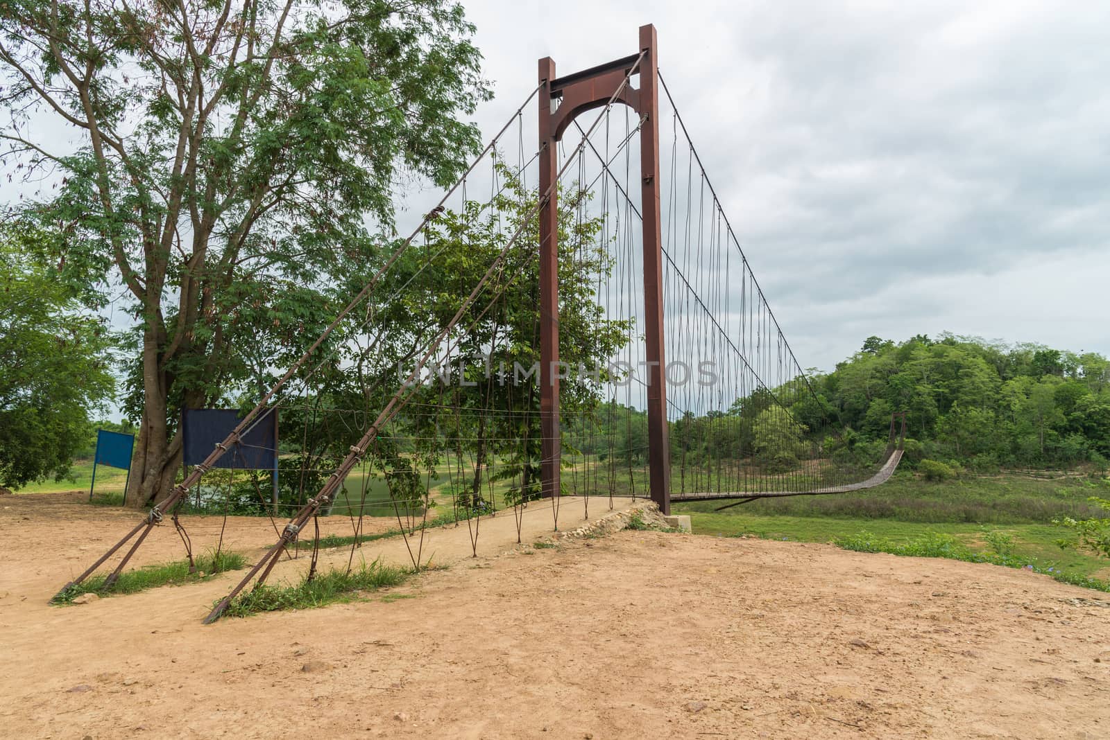 Beautiful of rope bridge in Kaeng Krachan National Park, Phetchaburi, Thailand.