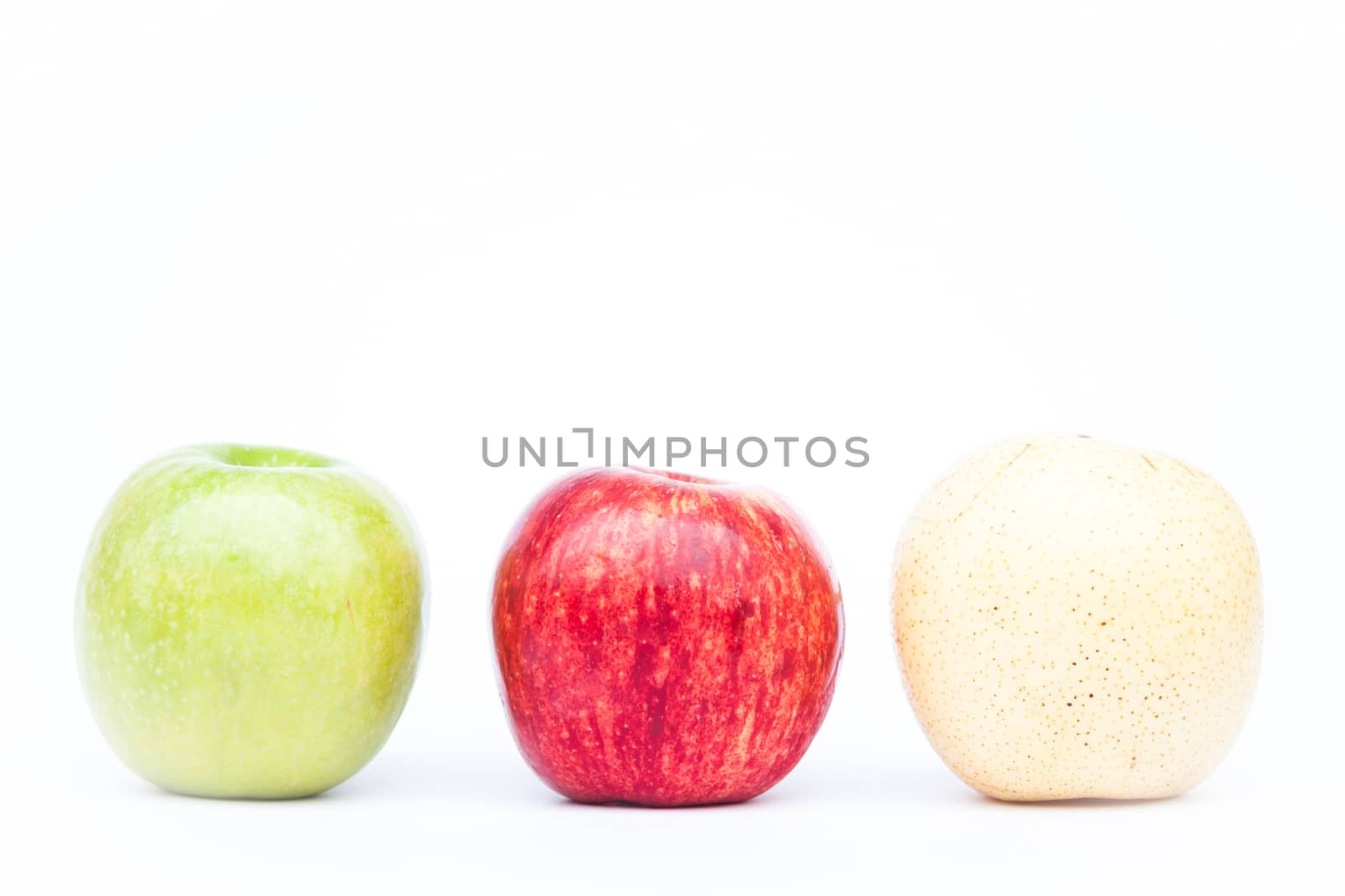 Three different kind of apples on white background, stock photo