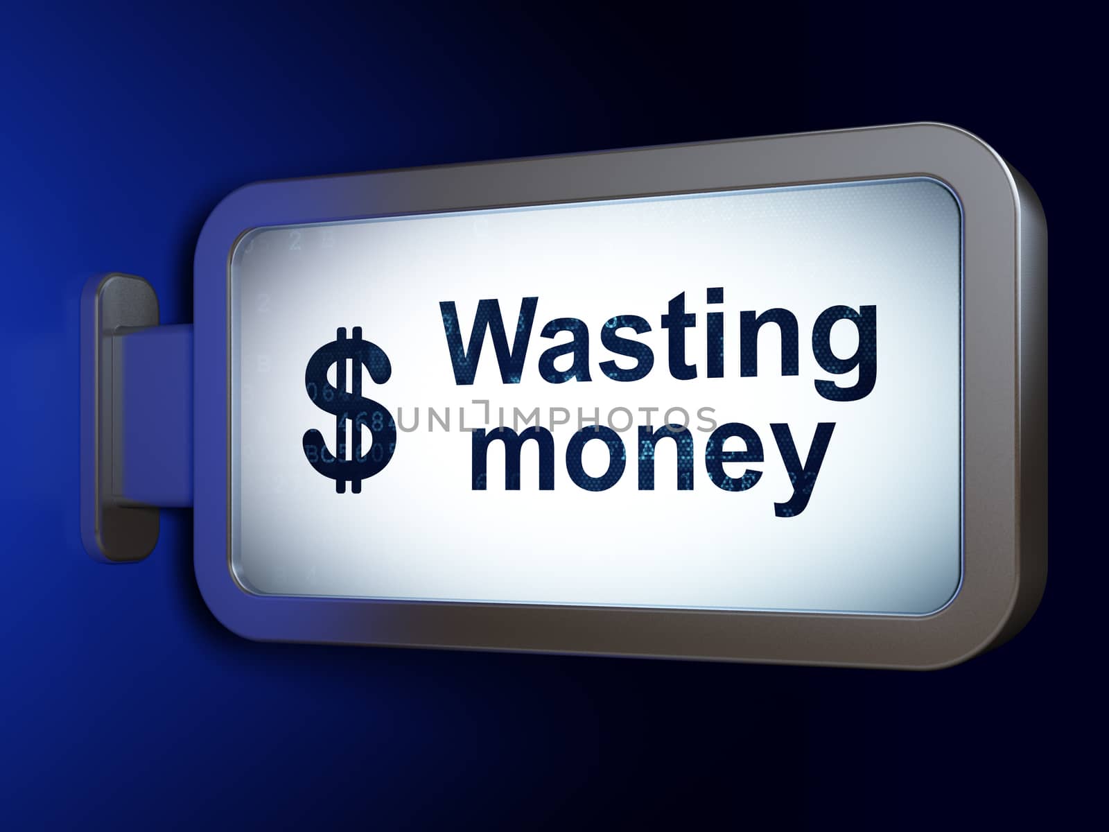 Money concept: Wasting Money and Dollar on advertising billboard background, 3D rendering