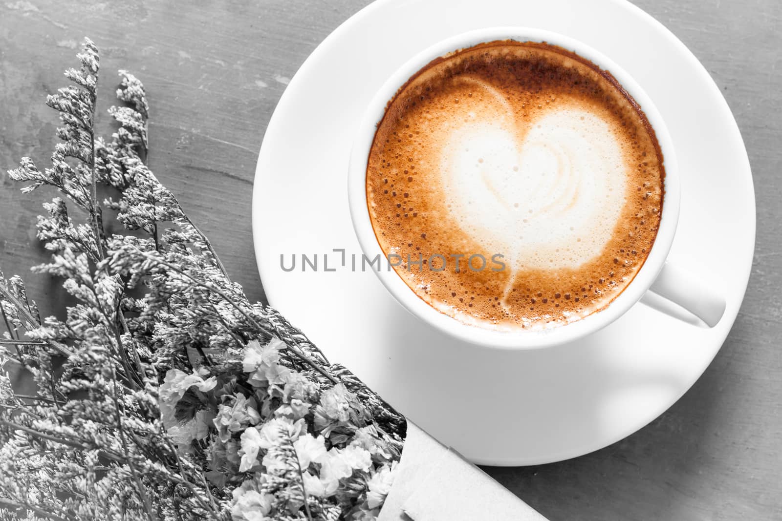 Coffee cup with beautiful flower background, stock photo