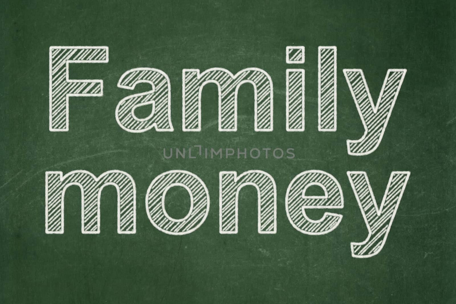 Currency concept: text Family Money on Green chalkboard background