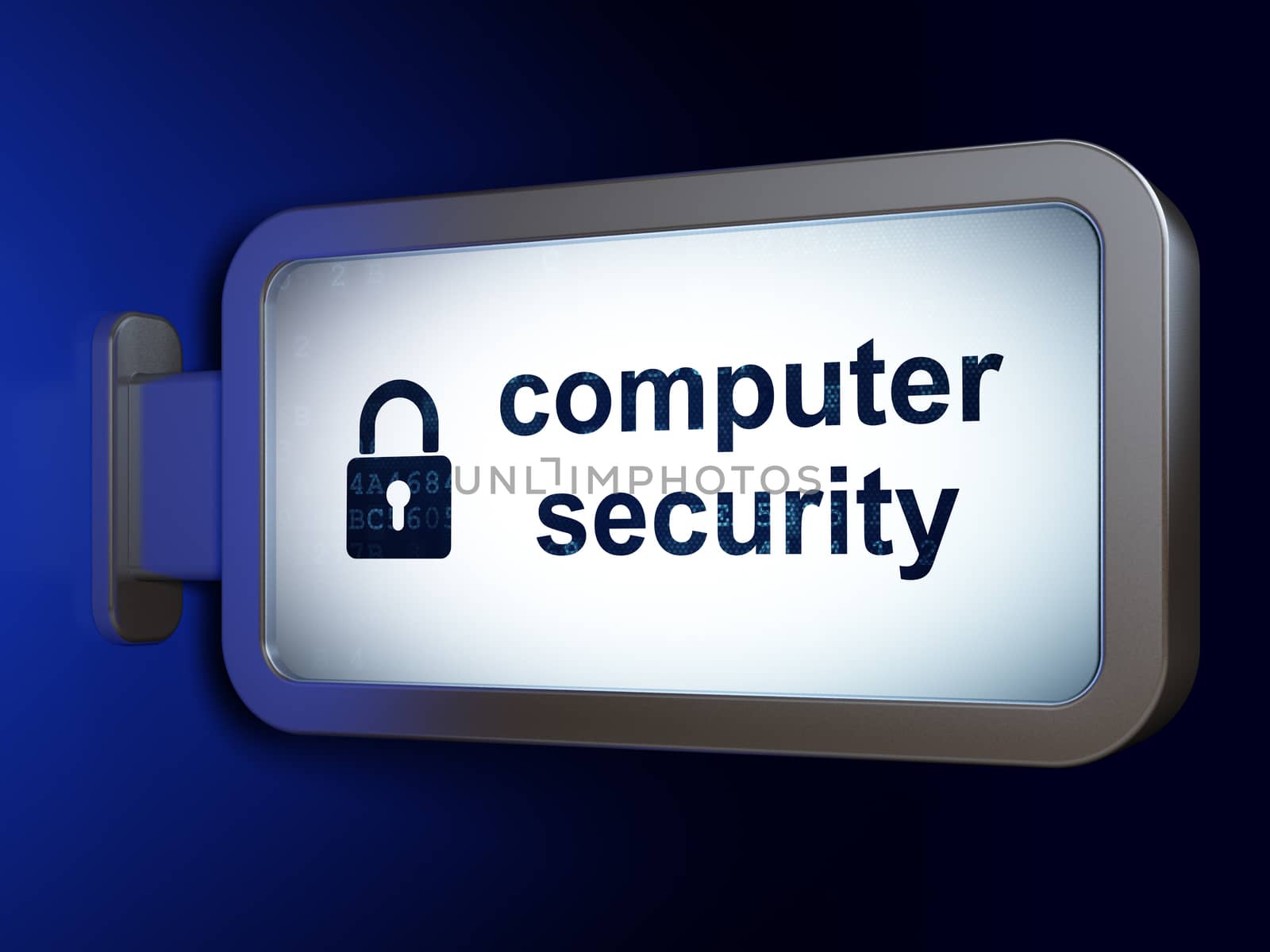 Security concept: Computer Security and Closed Padlock on advertising billboard background, 3D rendering