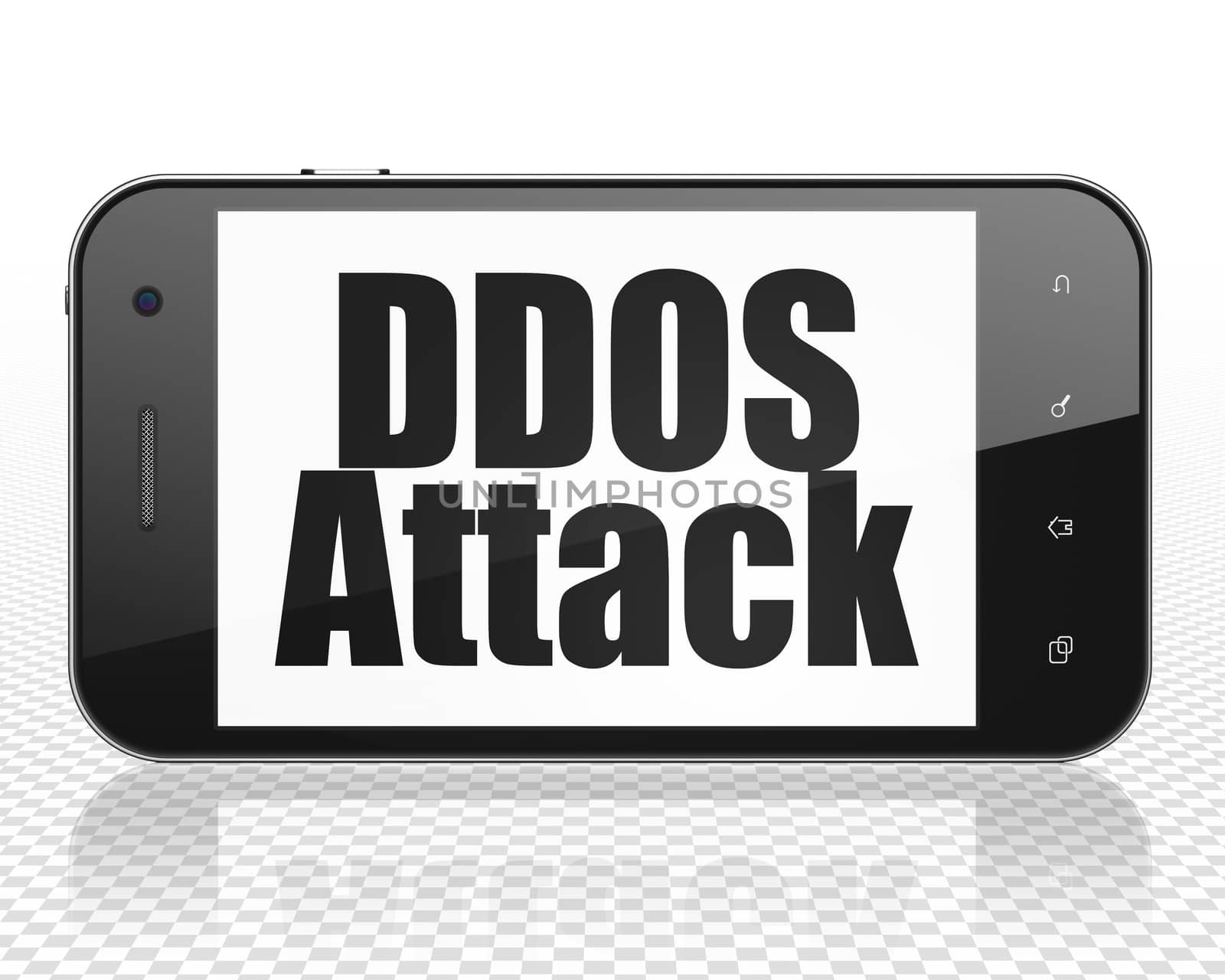 Privacy concept: Smartphone with DDOS Attack on display by maxkabakov