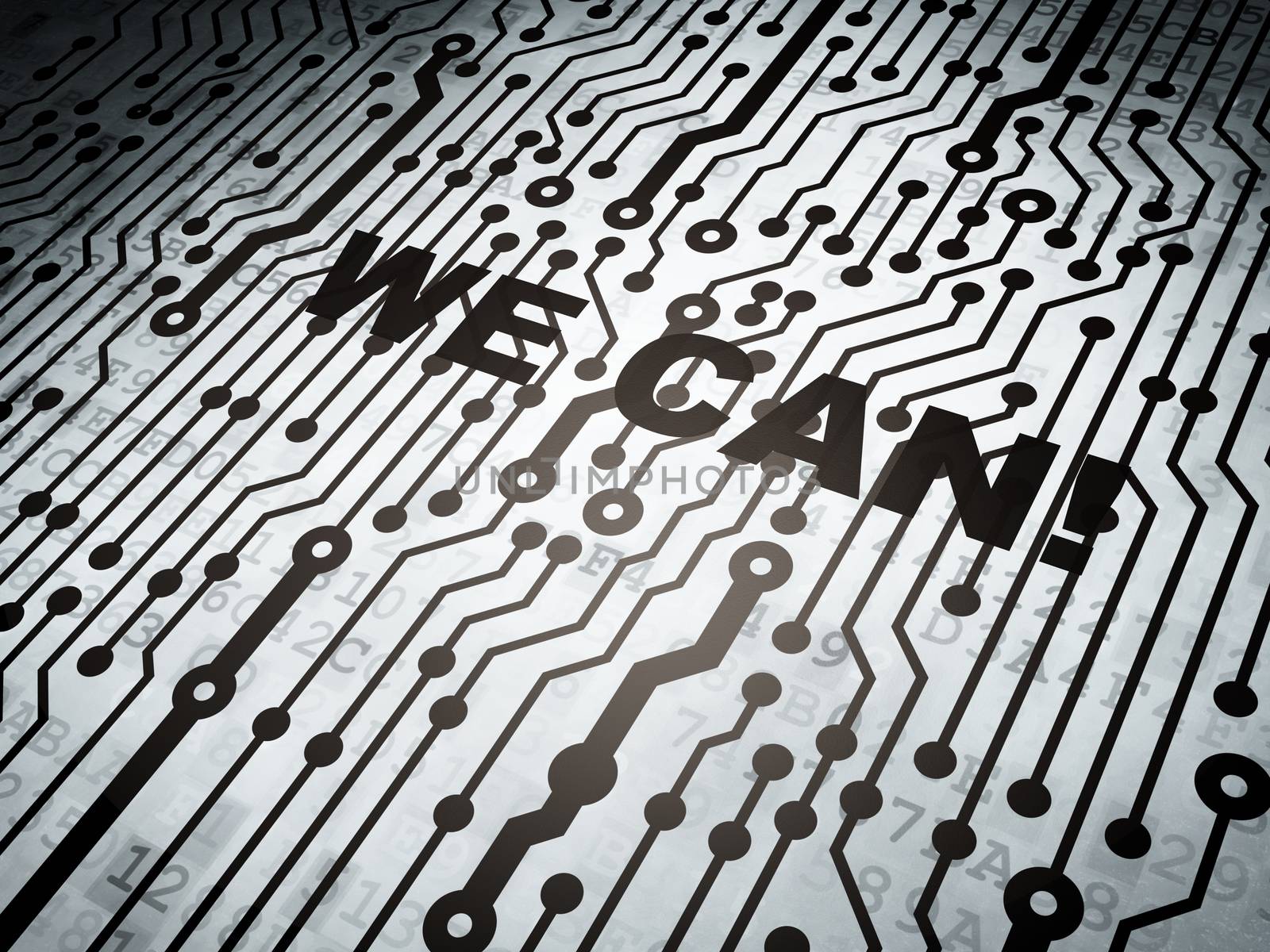 Finance concept: circuit board with  word We can!, 3D rendering