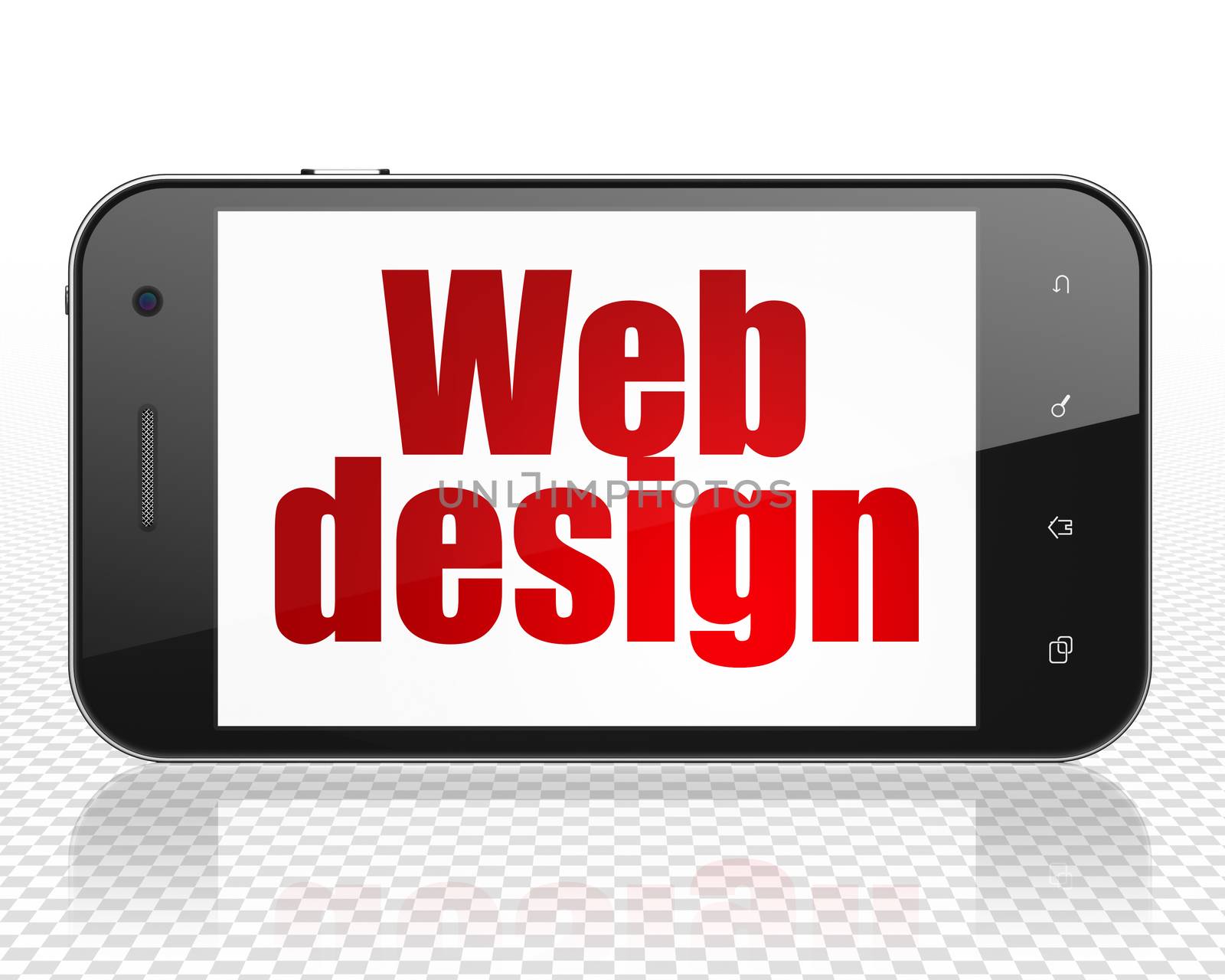 Web development concept: Smartphone with red text Web Design on display, 3D rendering