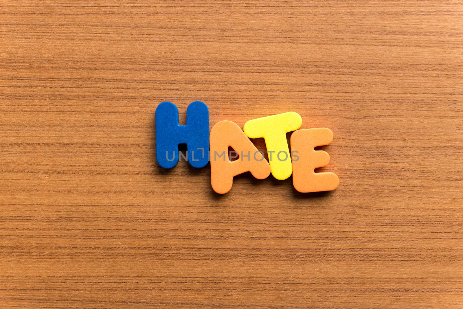 hate colorful word on the wooden background