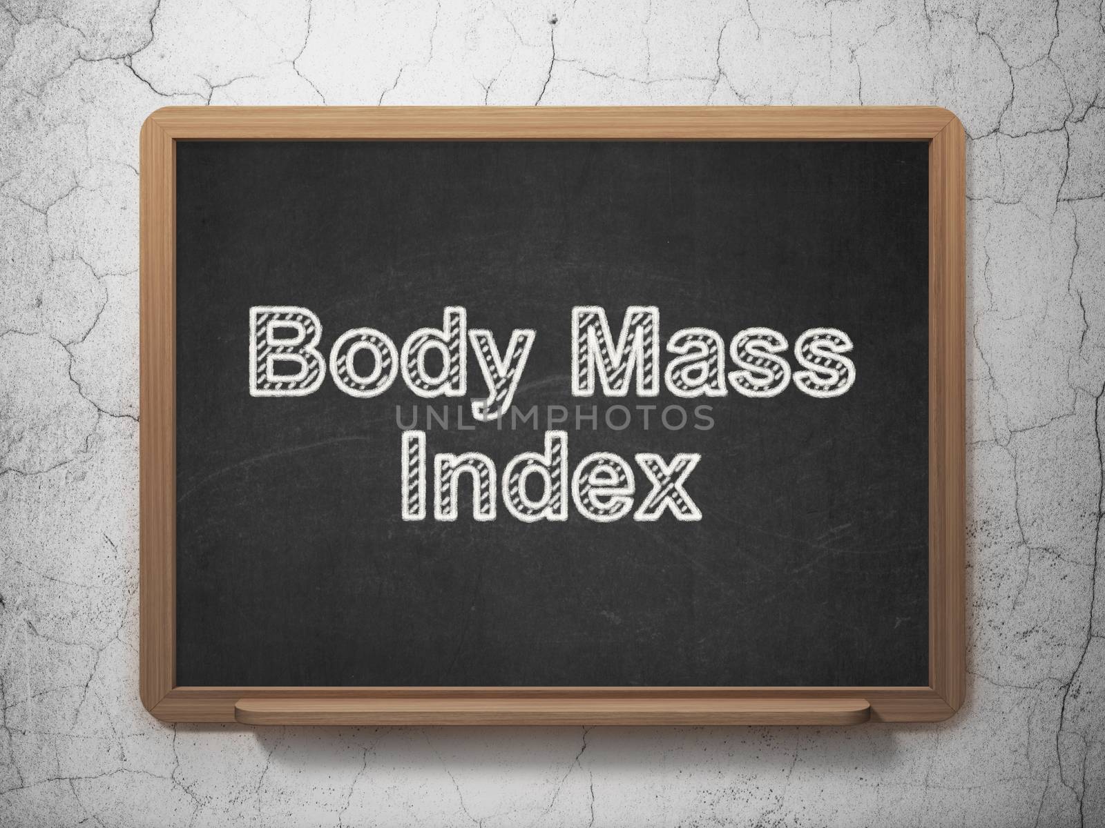 Health concept: text Body Mass Index on Black chalkboard on grunge wall background, 3D rendering