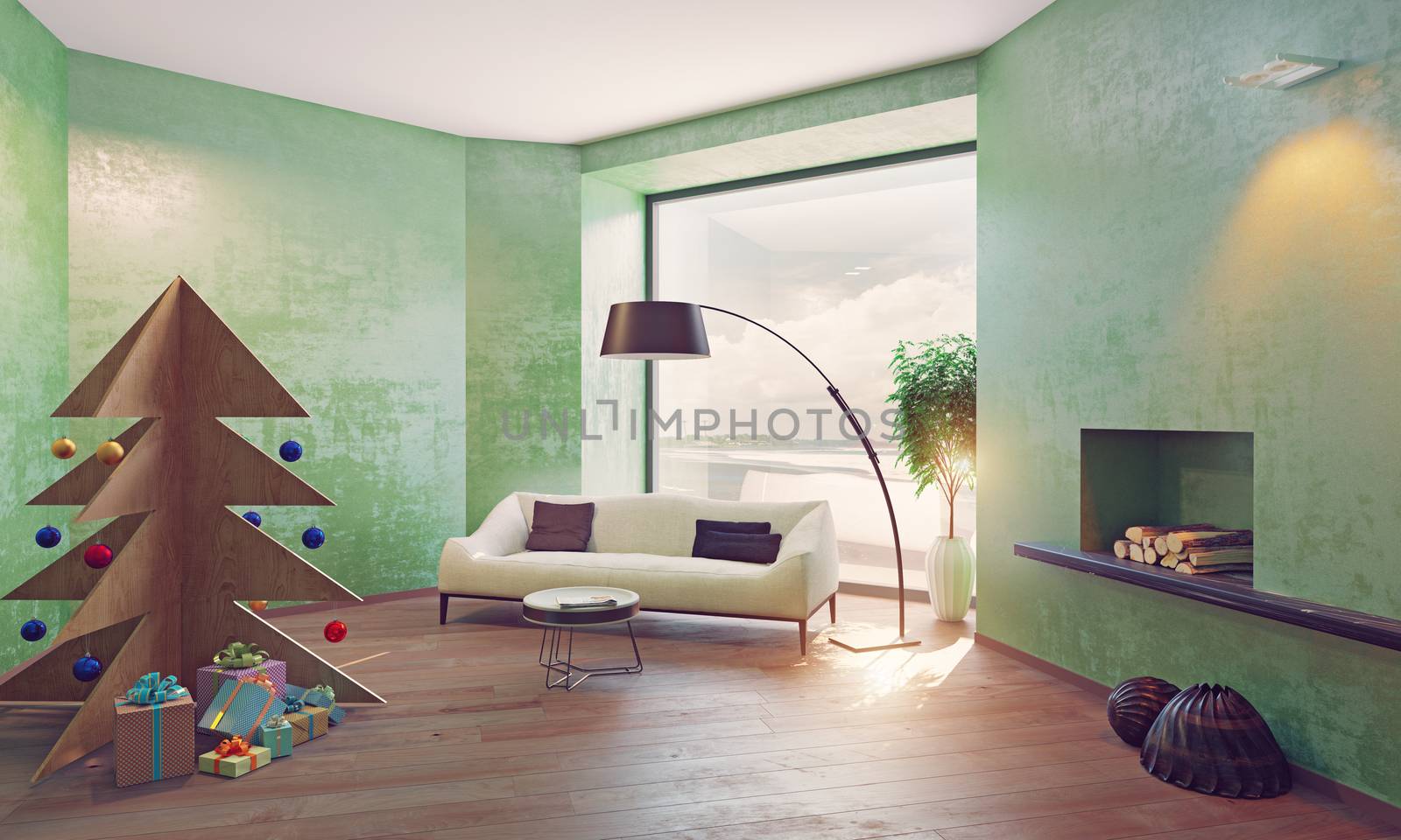  interior with plywood Christmas tree by vicnt