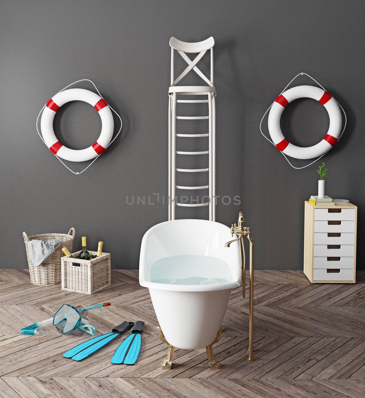 bizarre bathroom interior. 3d concept