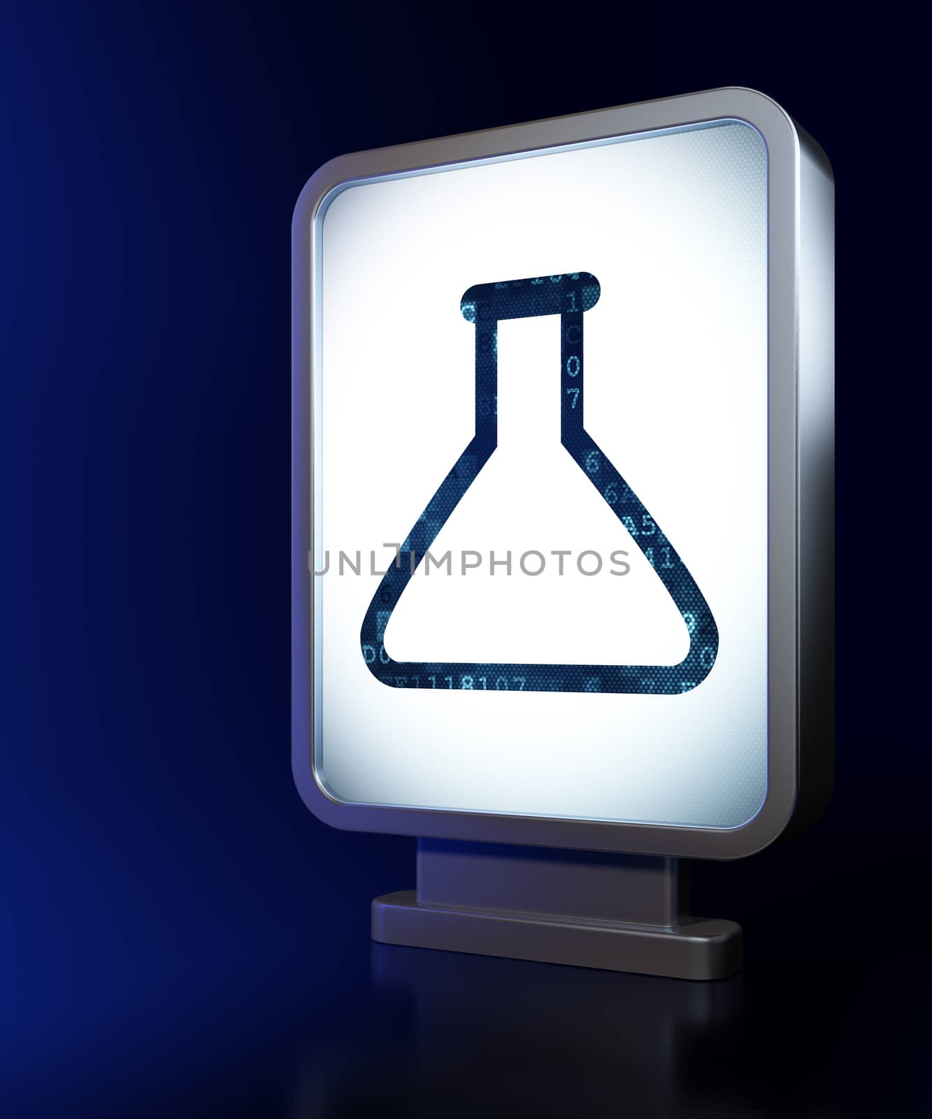 Science concept: Flask on advertising billboard background, 3D rendering