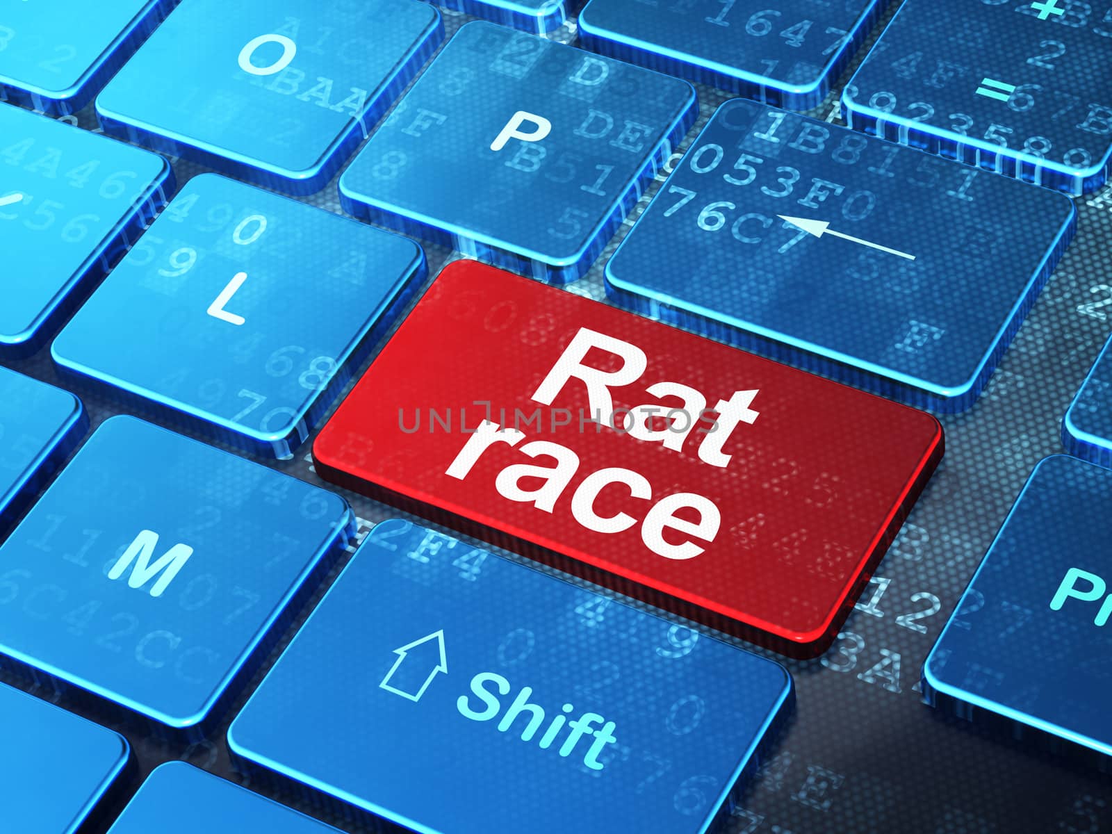 Politics concept: computer keyboard with word Rat Race on enter button background, 3D rendering