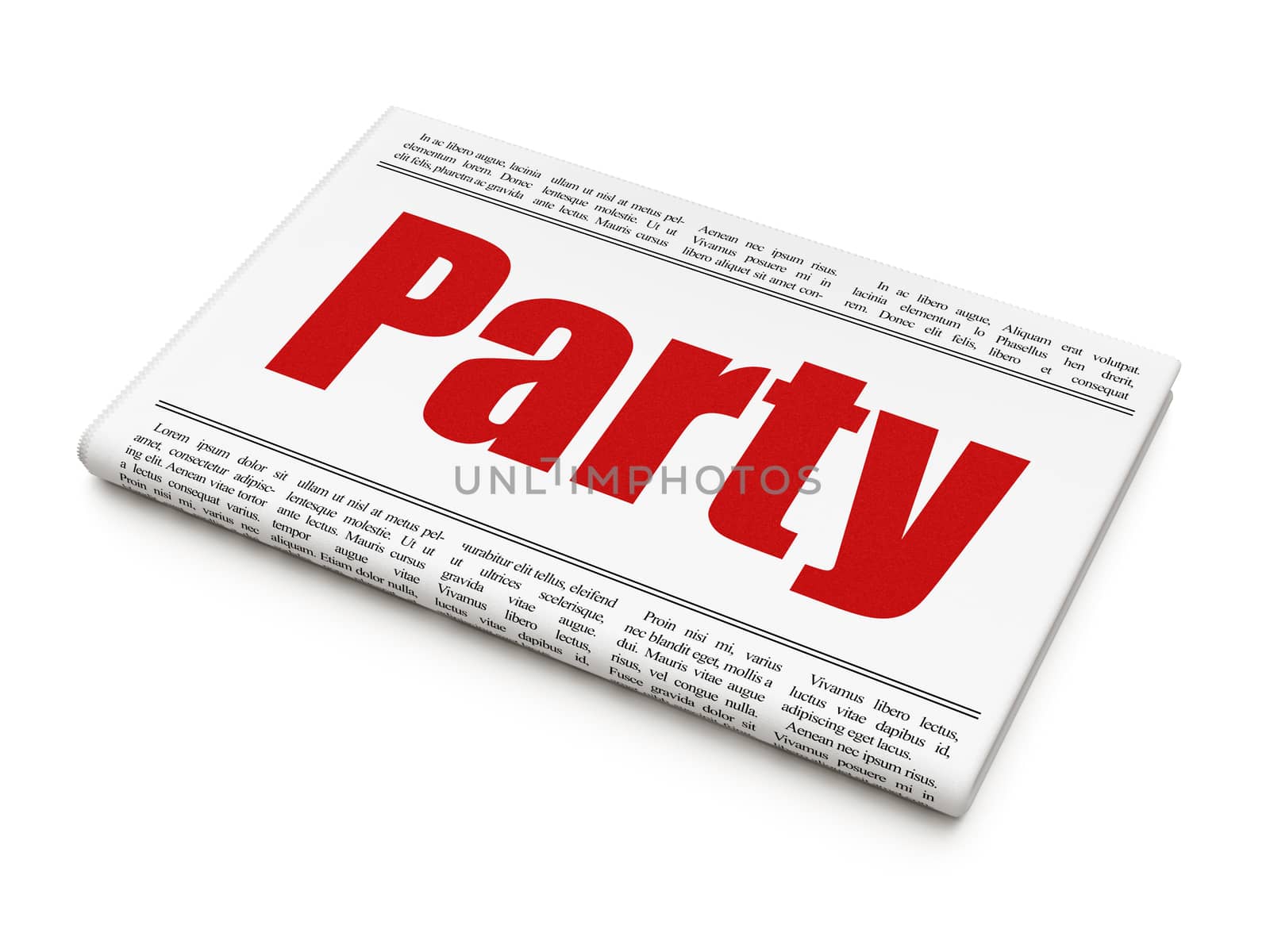 Holiday concept: newspaper headline Party on White background, 3D rendering