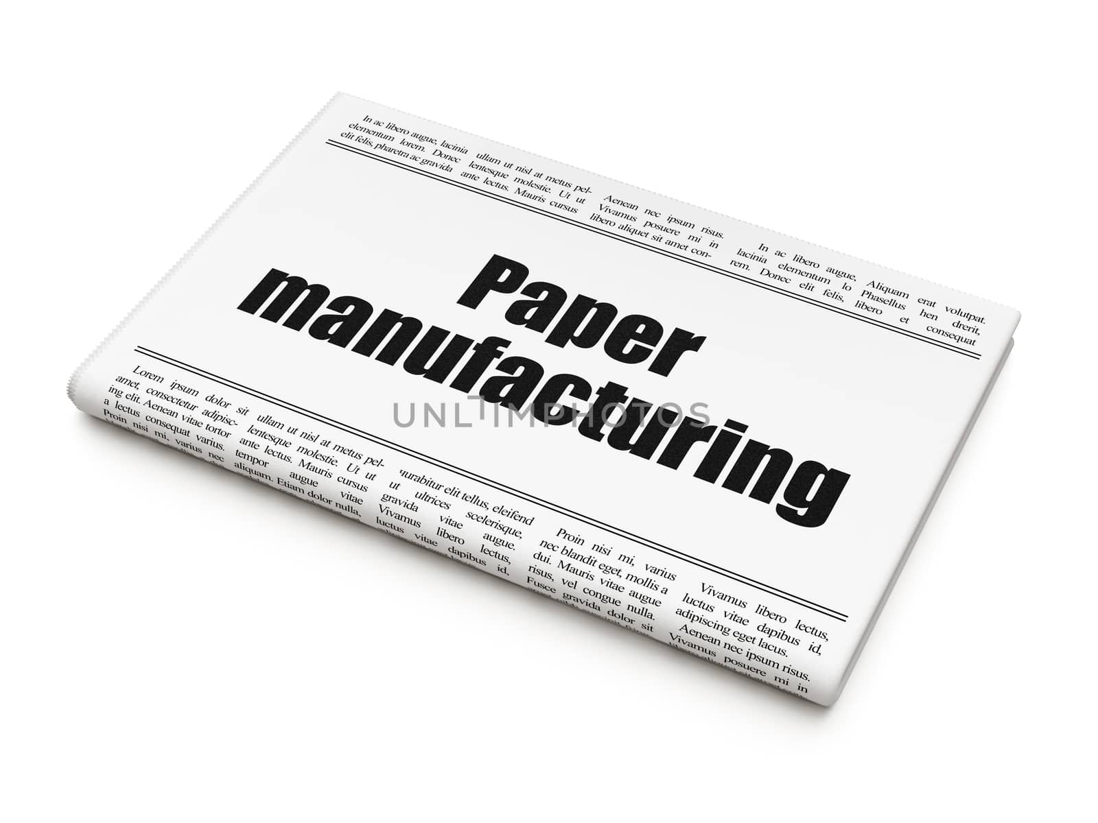 Industry concept: newspaper headline Paper Manufacturing on White background, 3D rendering