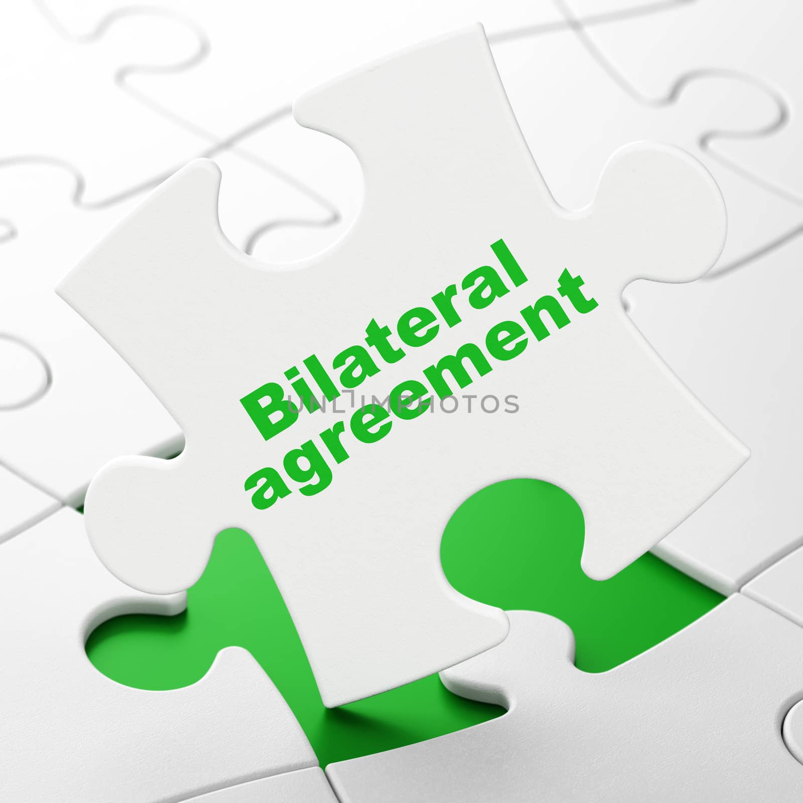 Insurance concept: Bilateral Agreement on White puzzle pieces background, 3D rendering